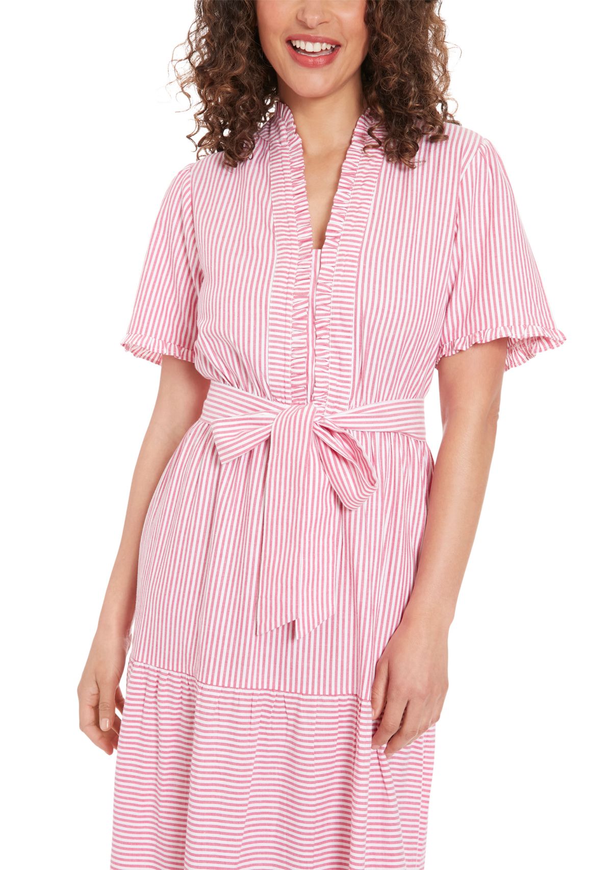Womens Ruffle Neck Tiered Maxi Dress with Sash