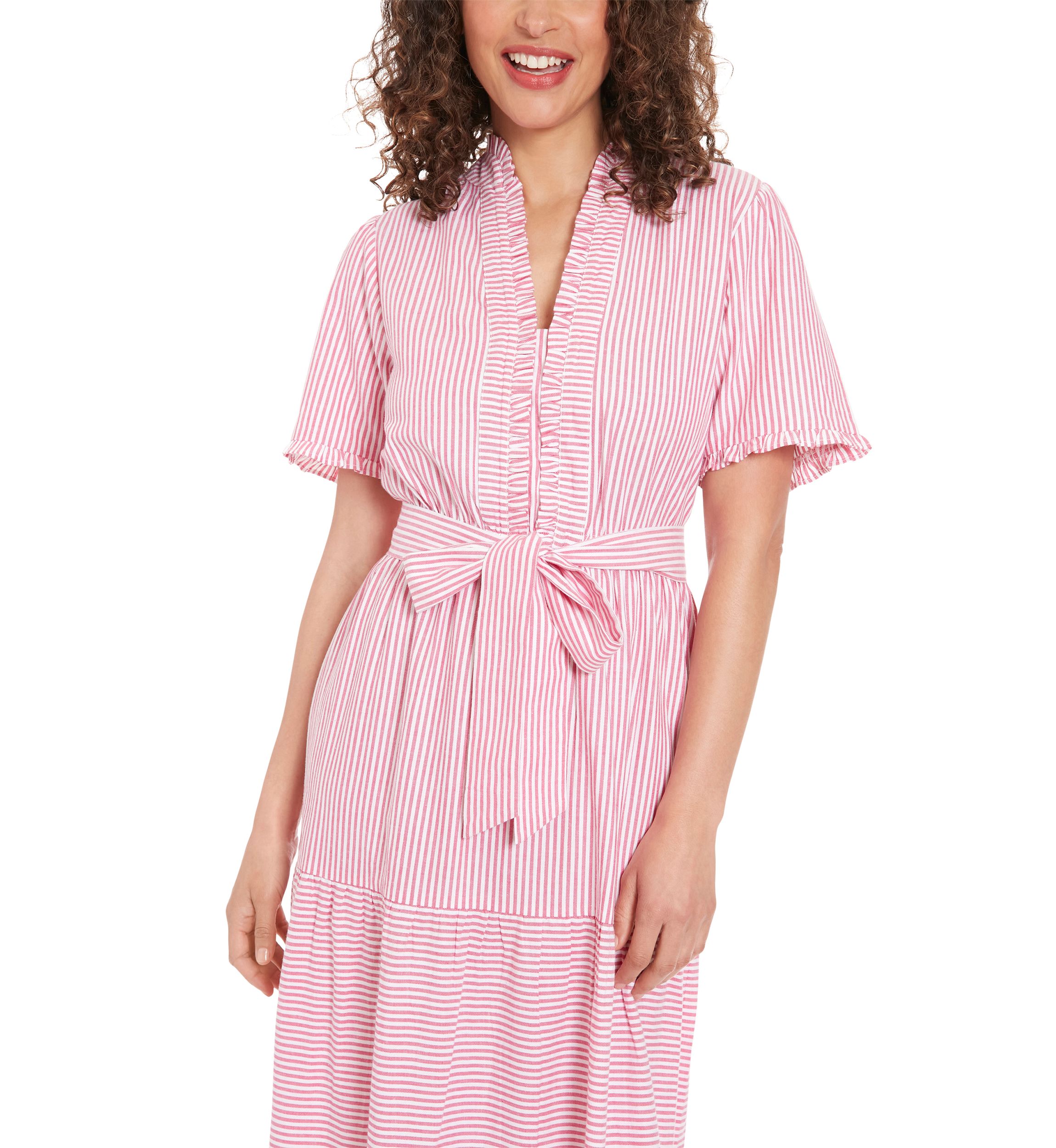 Womens Ruffle Neck Tiered Maxi Dress with Sash