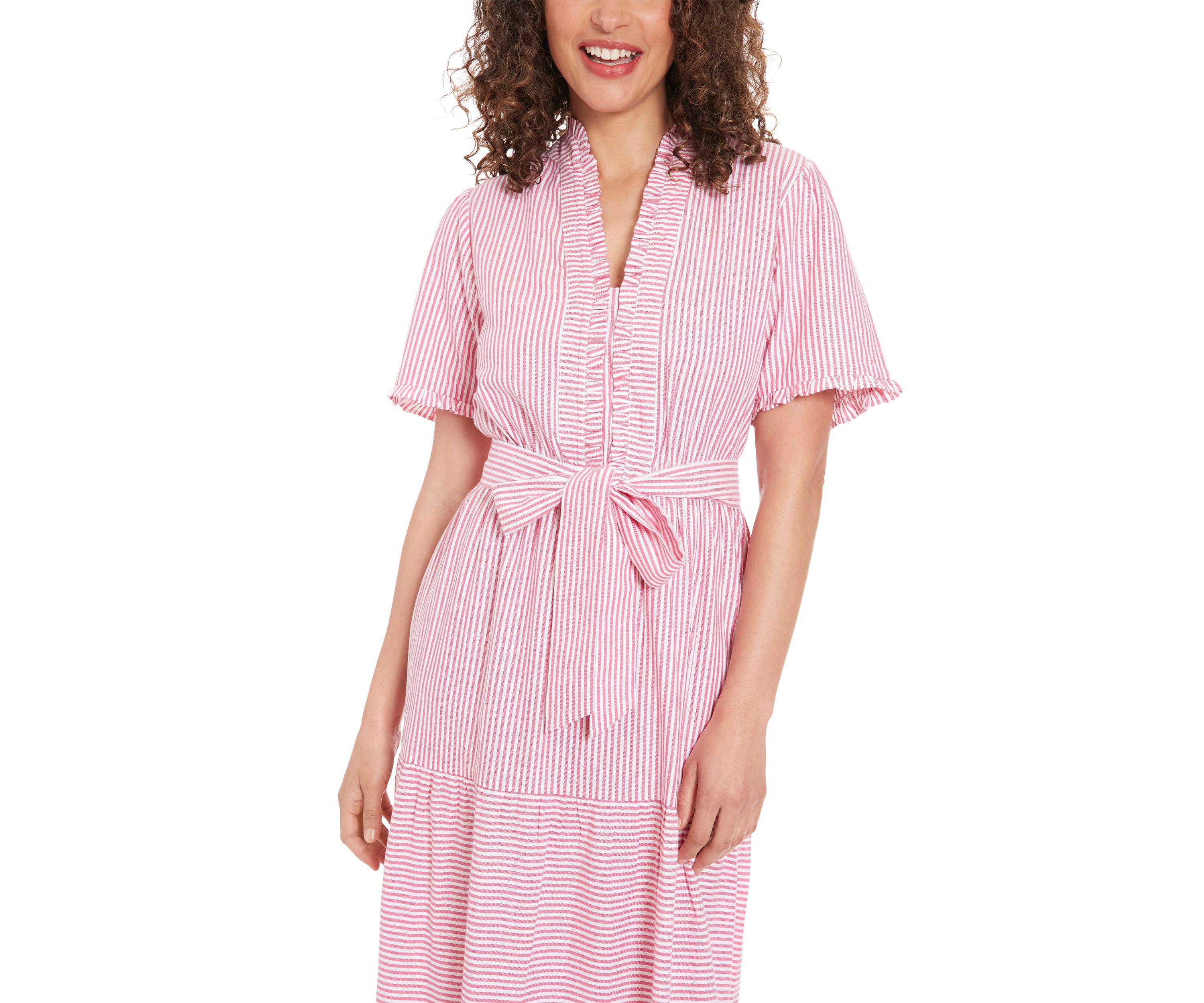 Womens Ruffle Neck Tiered Maxi Dress with Sash