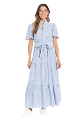 Women's Short Sleeve Ruffle Neck Maxi Dress