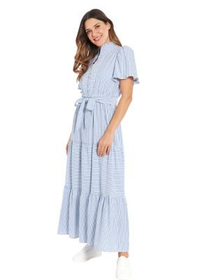 Women's Short Sleeve Ruffle Neck Maxi Dress