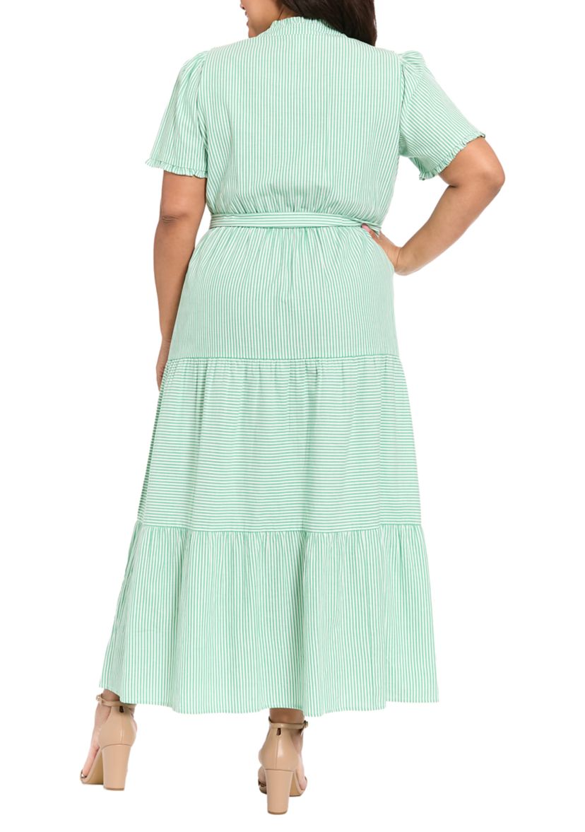 London Times Plus Size Ruffle Neck Tiered Maxi Dress with Sash | Belk