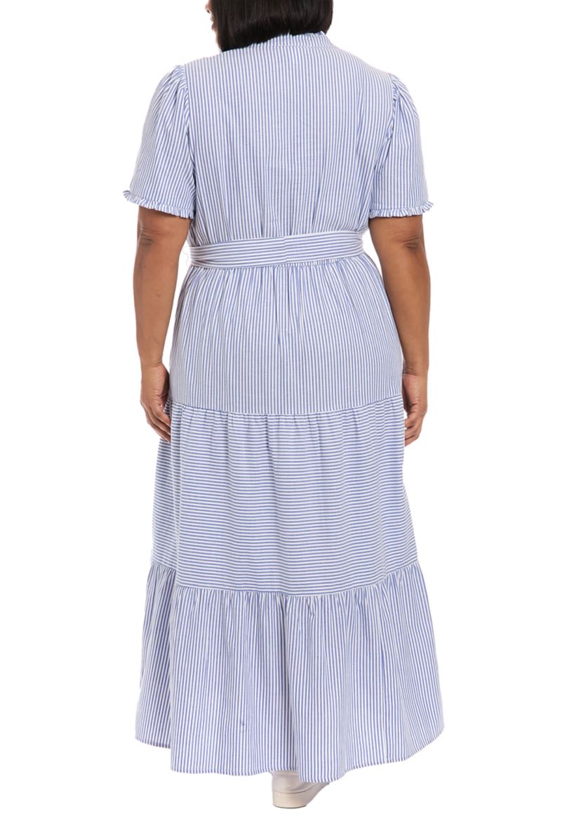 london times plus size maxi dress London Times Plus Size Short-Sleeve V-Neck Pleated Maxi Dress - Black White