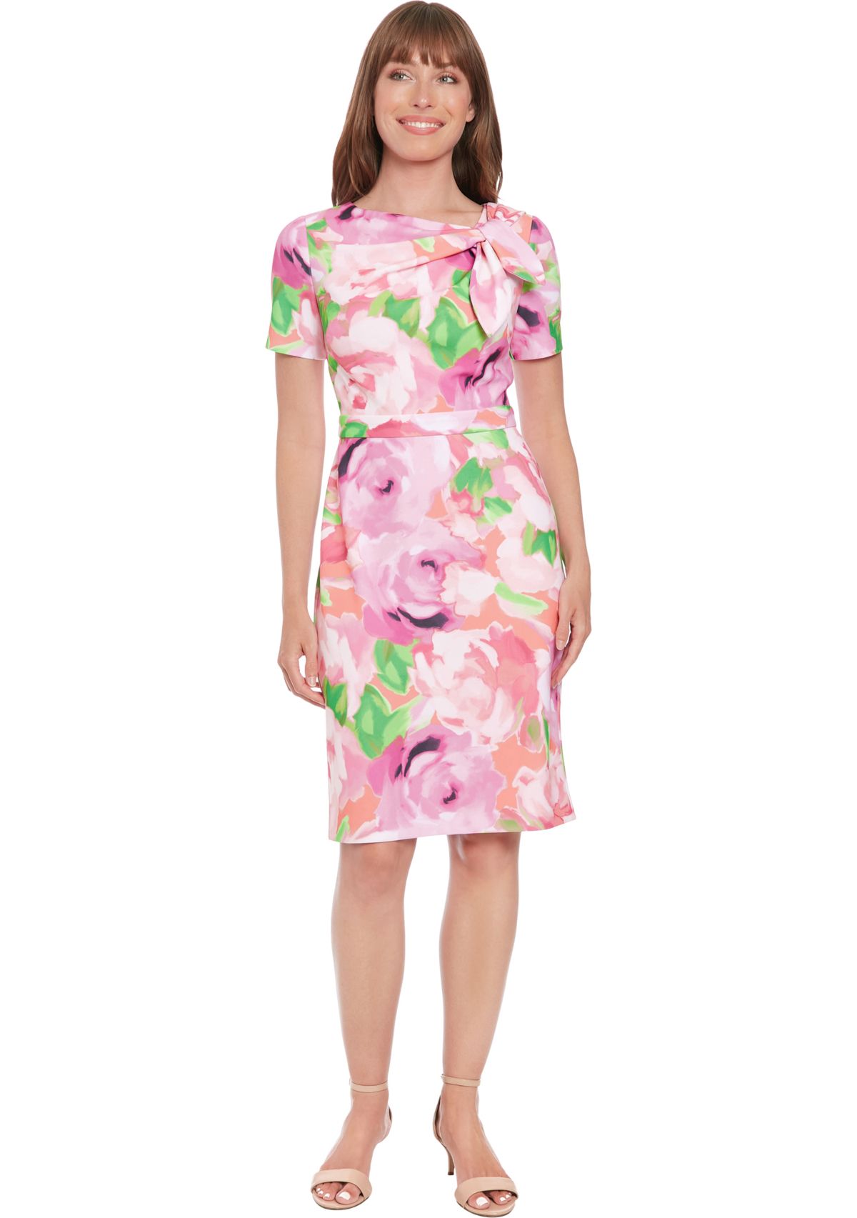 Womens Floral Printed Scuba Crepe Sheath Dress