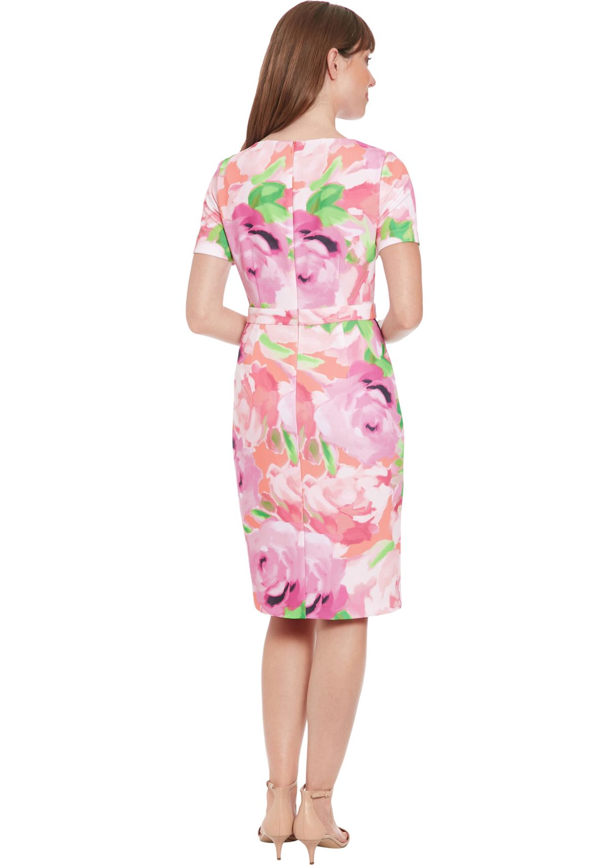 Womens Floral Printed Scuba Crepe Sheath Dress