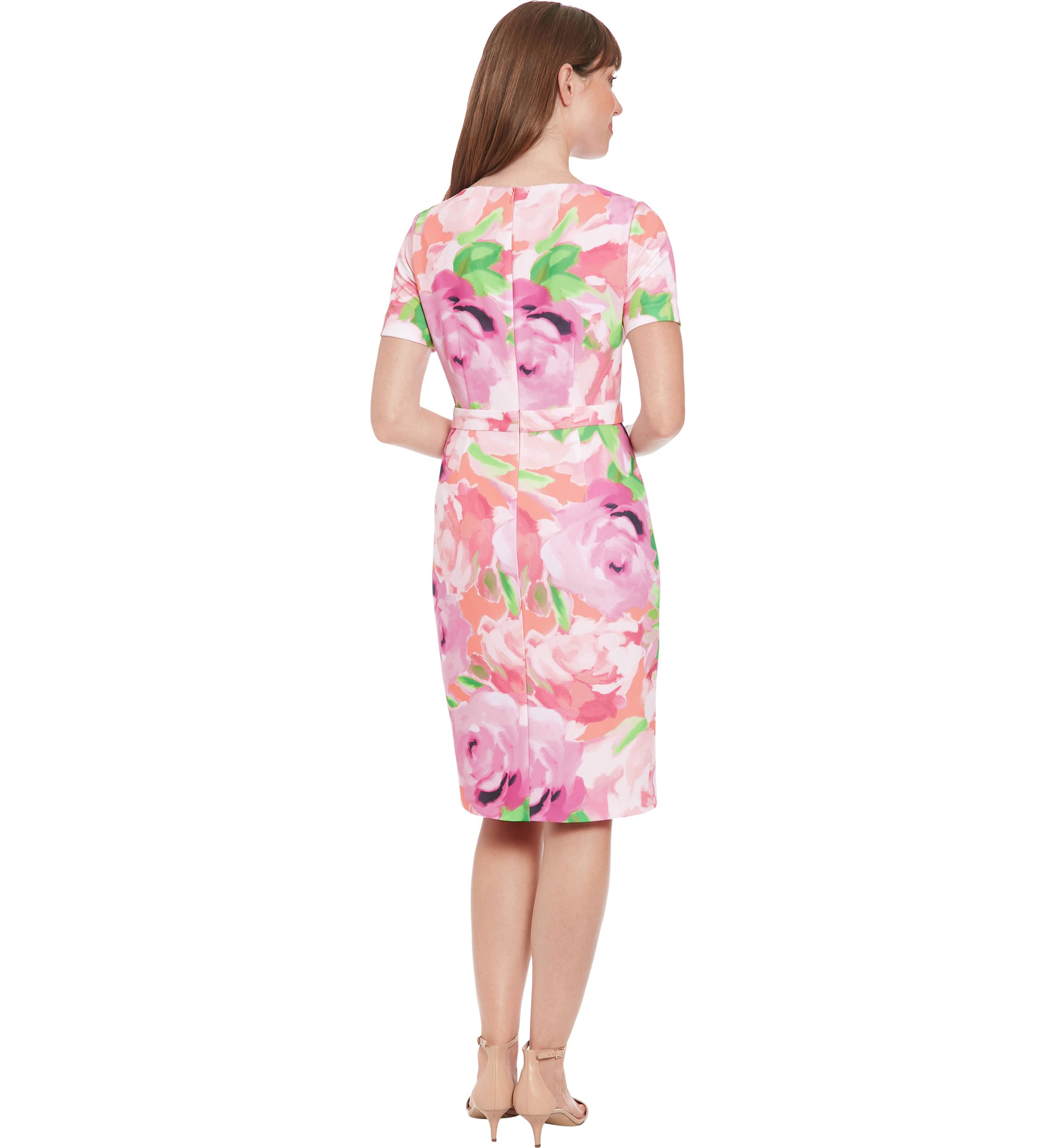 Womens Floral Printed Scuba Crepe Sheath Dress