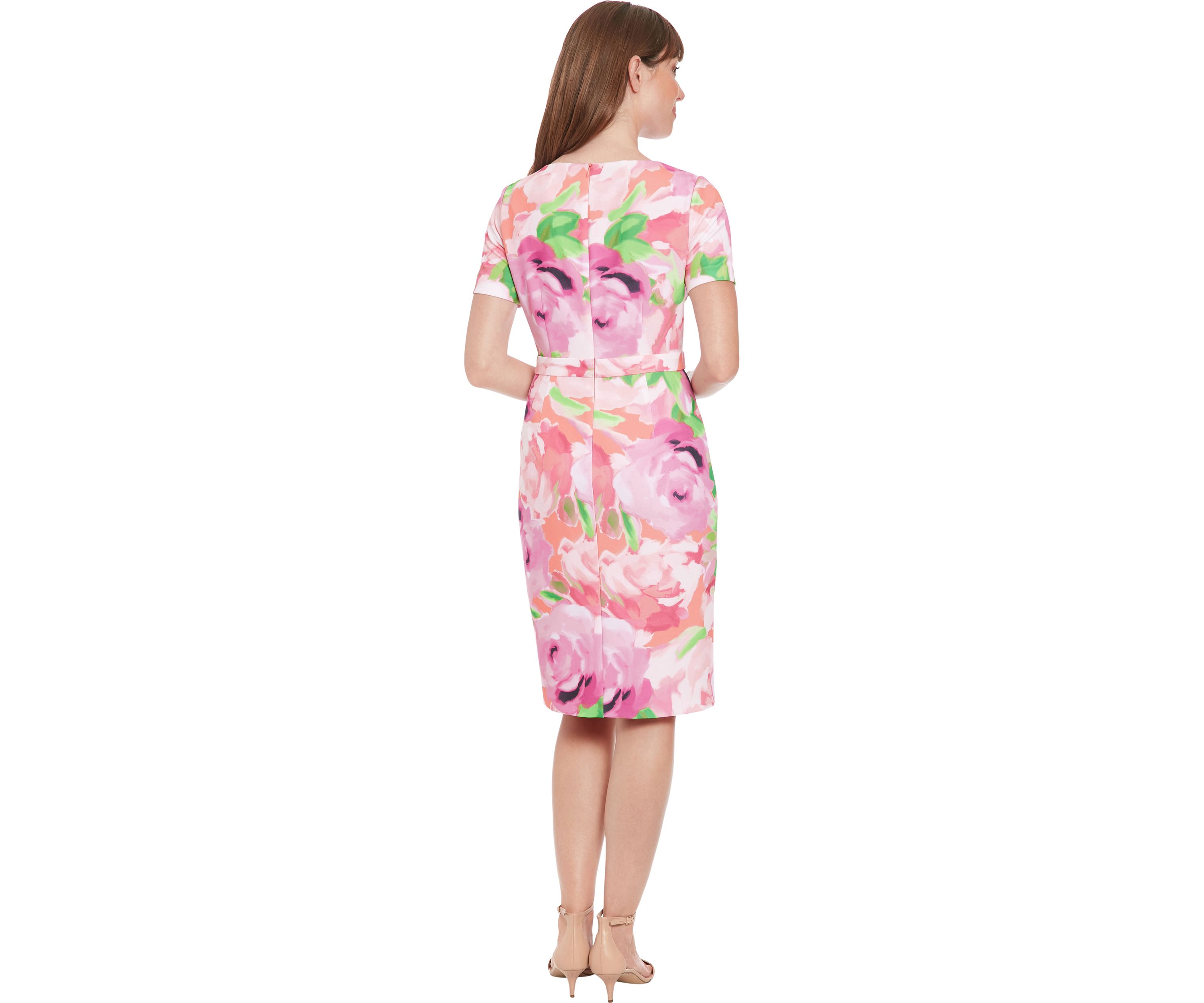 Womens Floral Printed Scuba Crepe Sheath Dress
