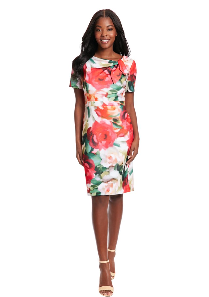 Womens Short Sleeve Floral Print Sheath Dress