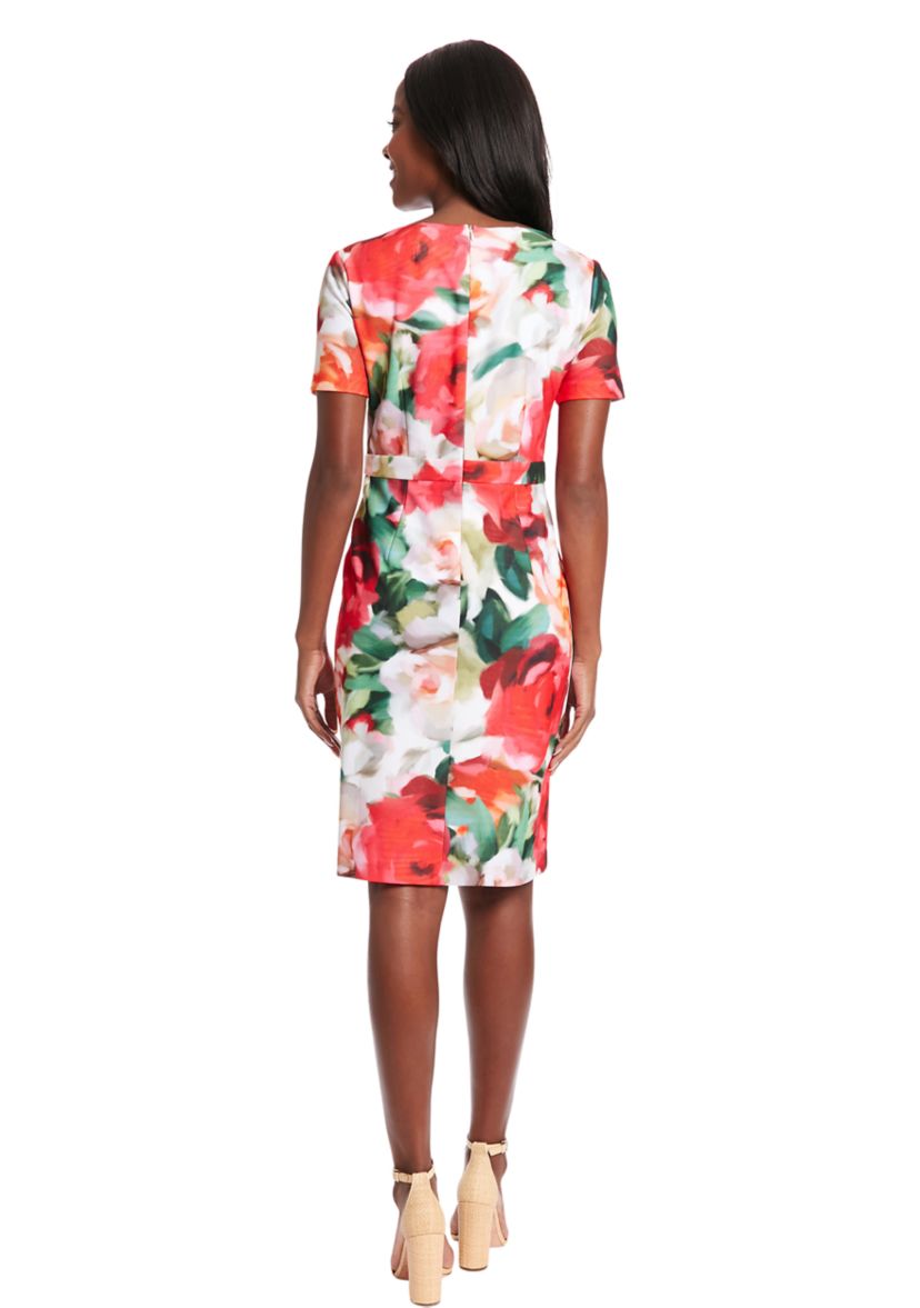 Womens Short Sleeve Floral Print Sheath Dress