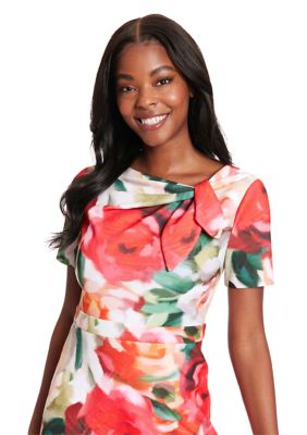 Women's Short Sleeve Floral Print Sheath Dress