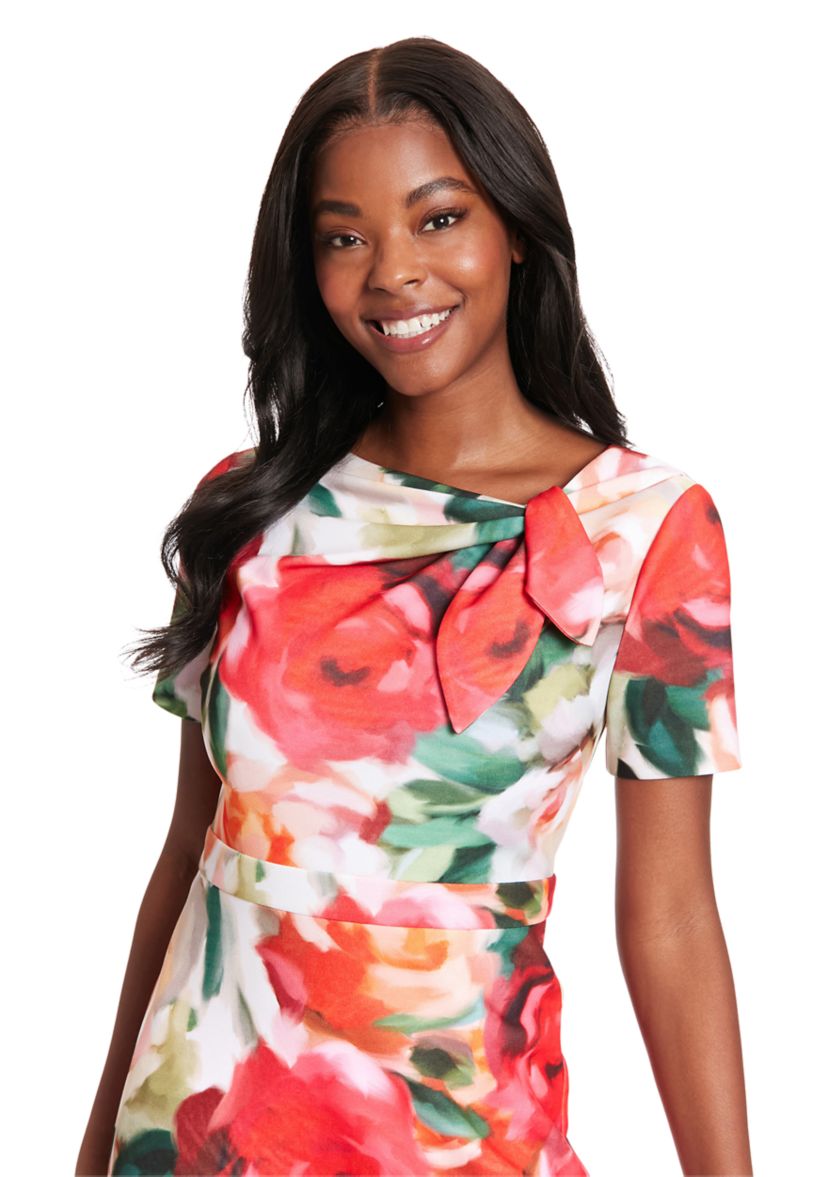 Womens Short Sleeve Floral Print Sheath Dress