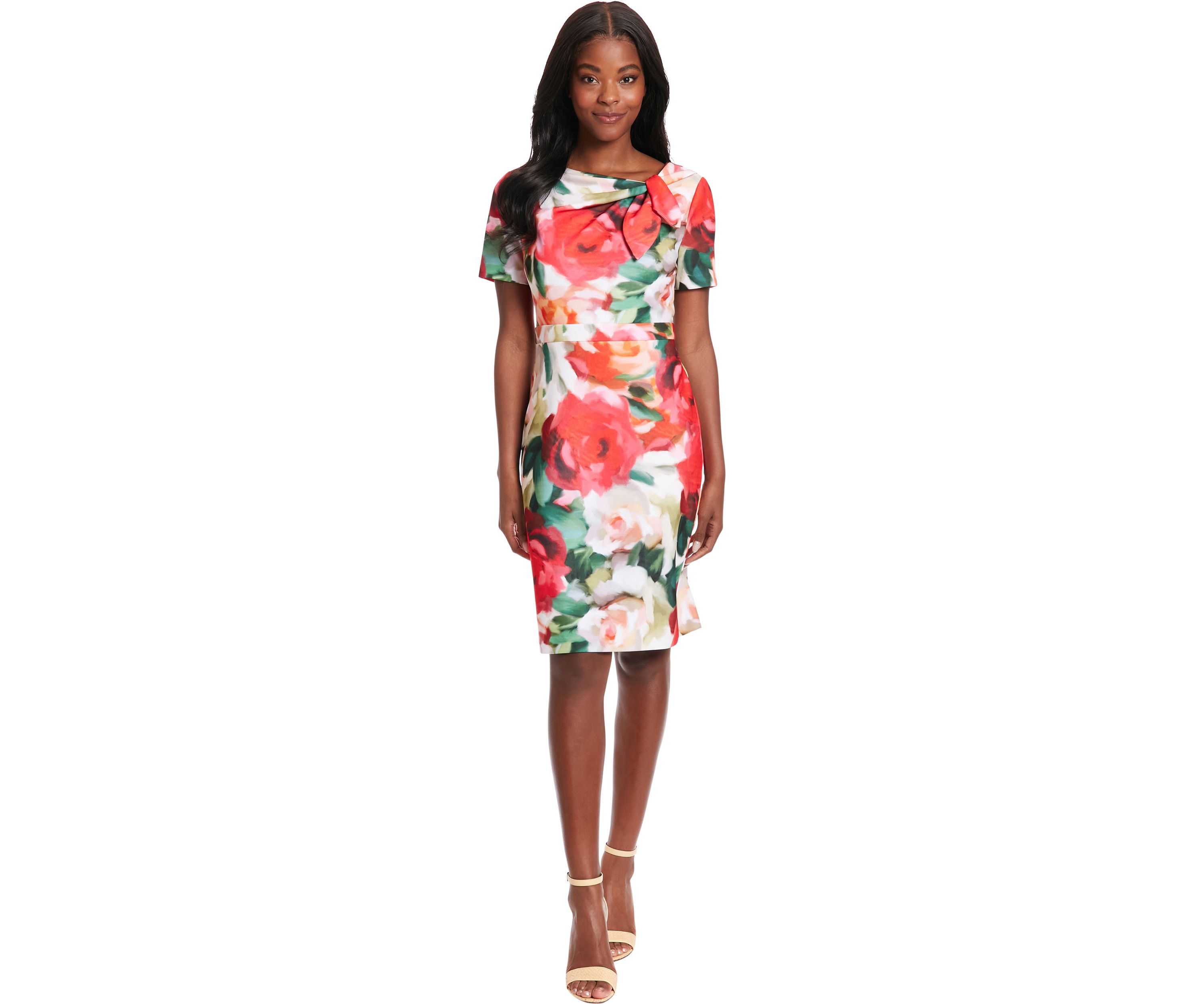 Womens Short Sleeve Floral Print Sheath Dress