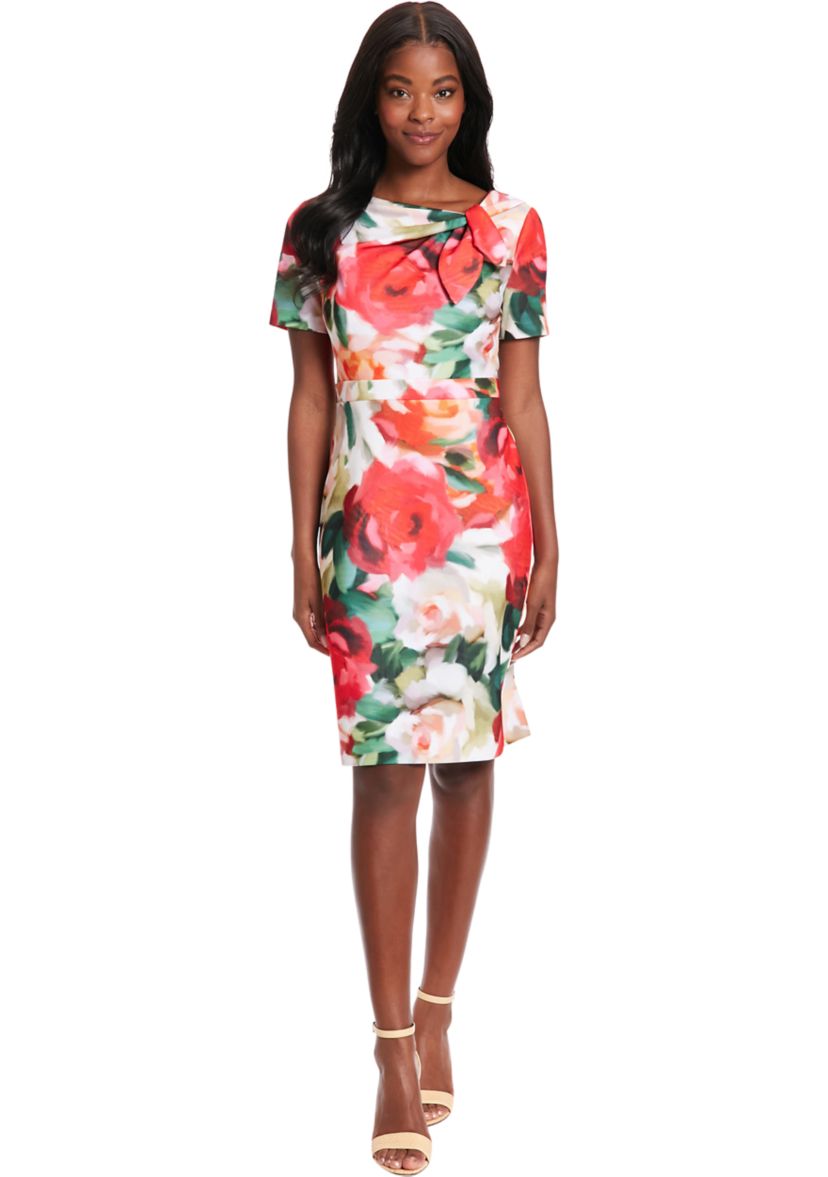 Womens Short Sleeve Floral Print Sheath Dress