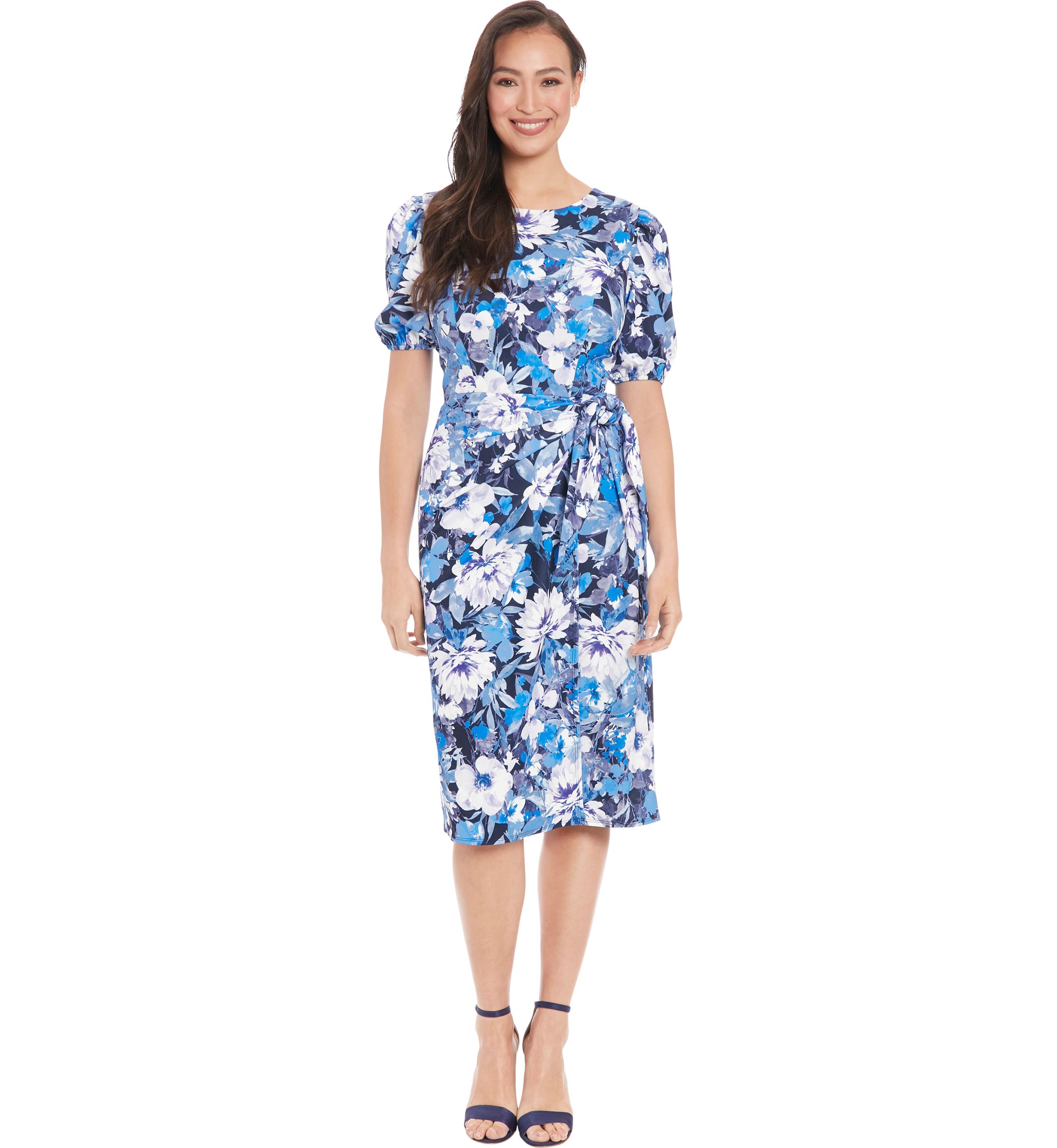 Womens Short Sleeve Floral Printed Scuba Crepe Sheath Dress