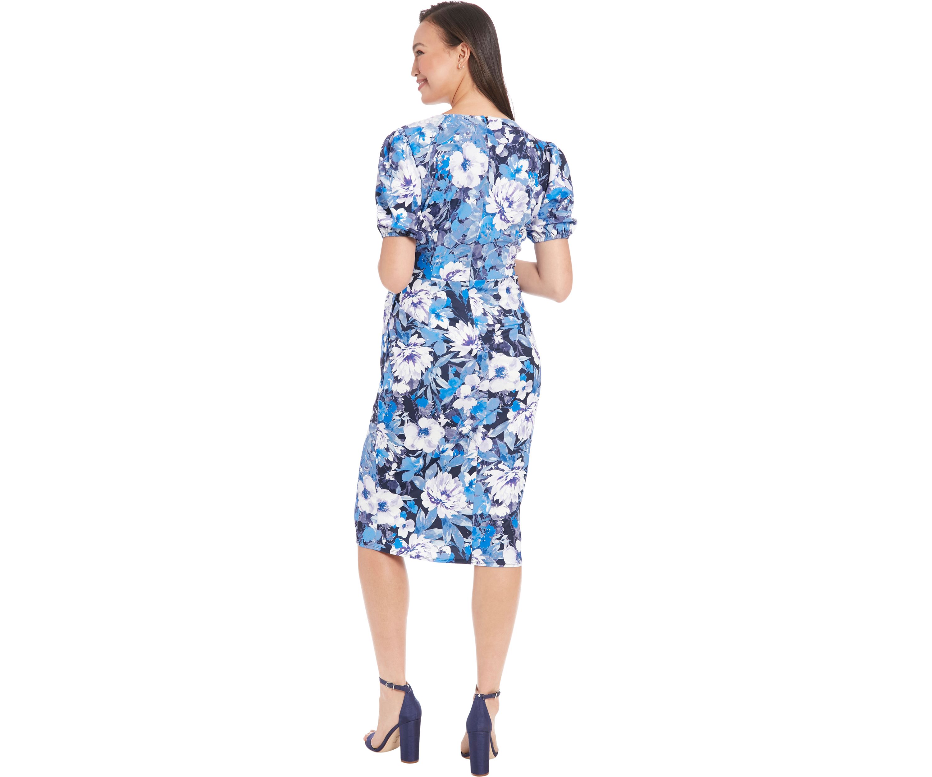 Womens Short Sleeve Floral Printed Scuba Crepe Sheath Dress