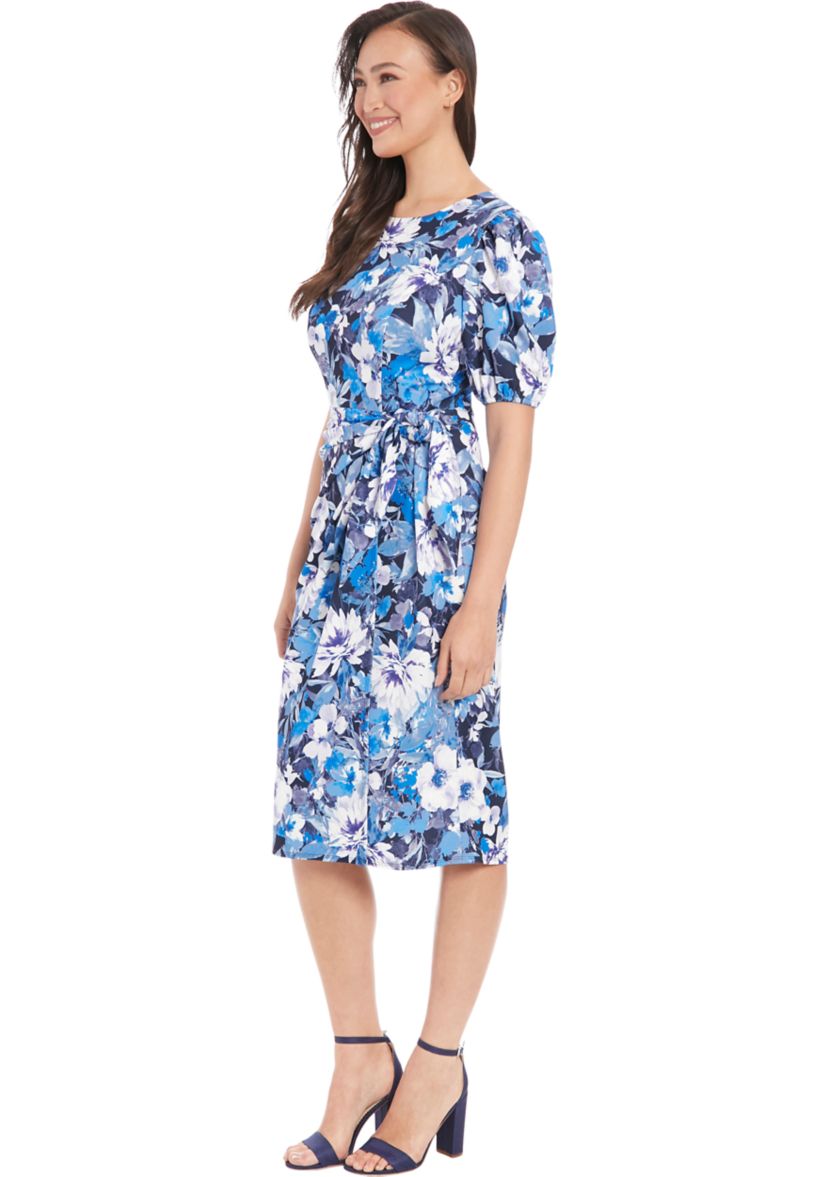 Womens Short Sleeve Floral Printed Scuba Crepe Sheath Dress