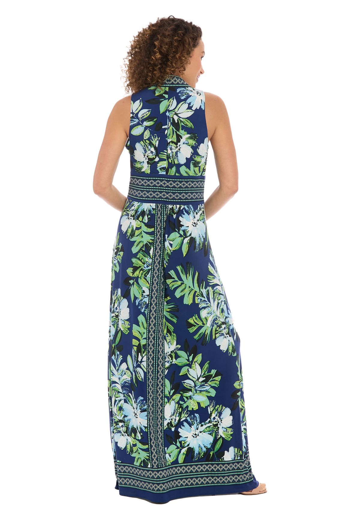 Womens Sleeveless V-Neck Floral Print Maxi Dress