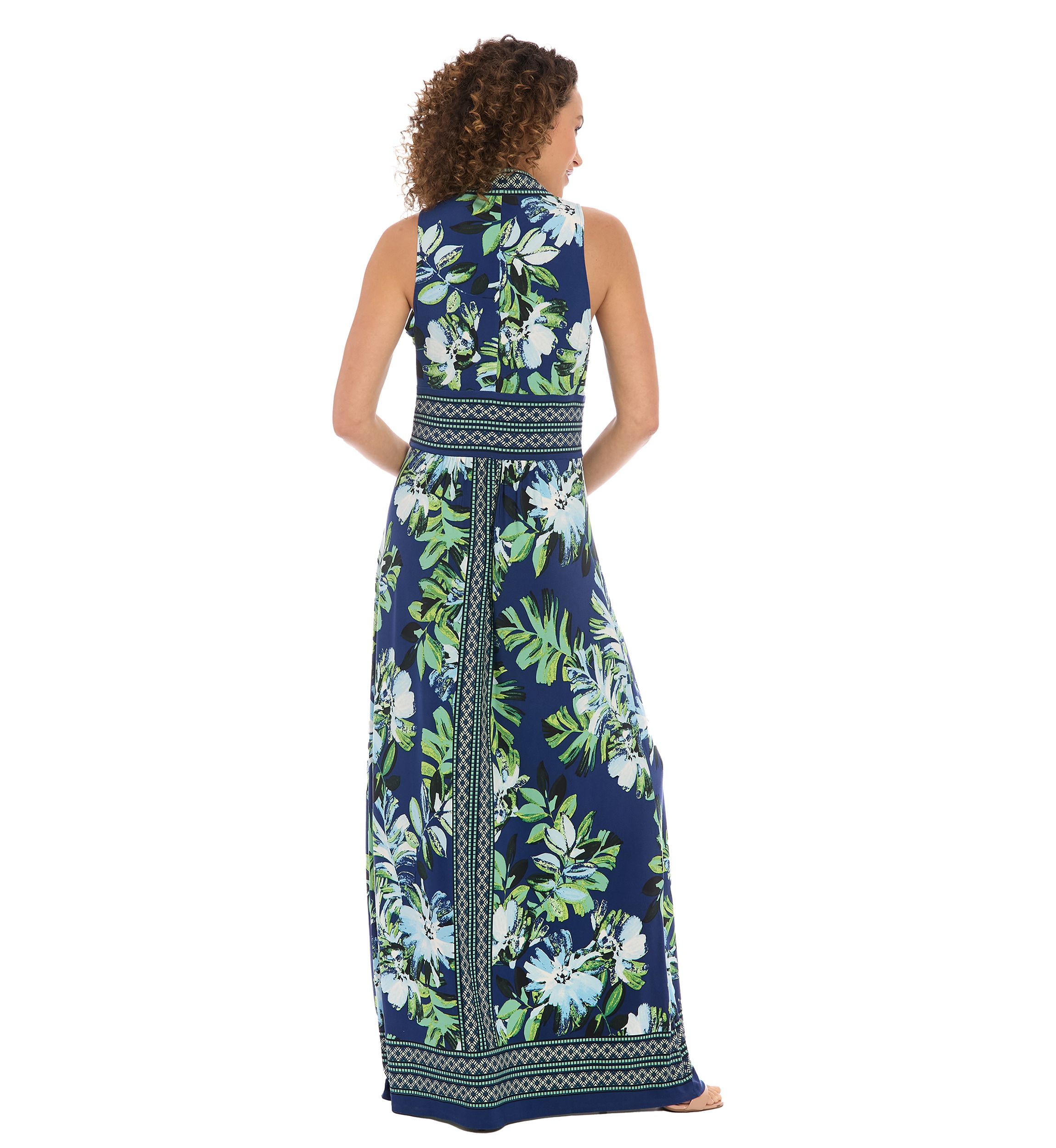 Womens Sleeveless V-Neck Floral Print Maxi Dress