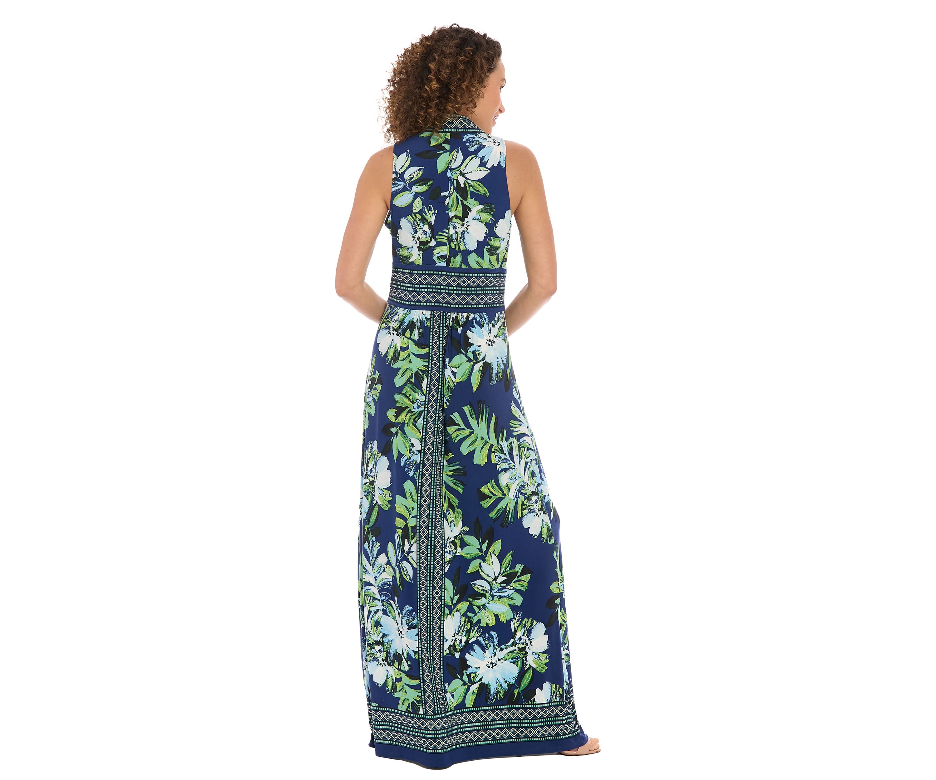 Womens Sleeveless V-Neck Floral Print Maxi Dress