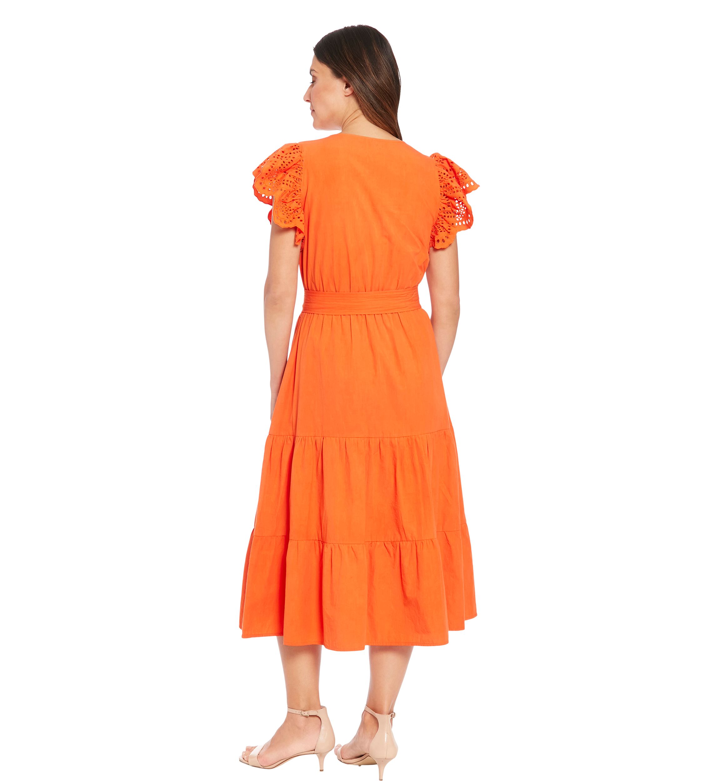 Womens Eyelet Sleeve Cotton Tiered Dress