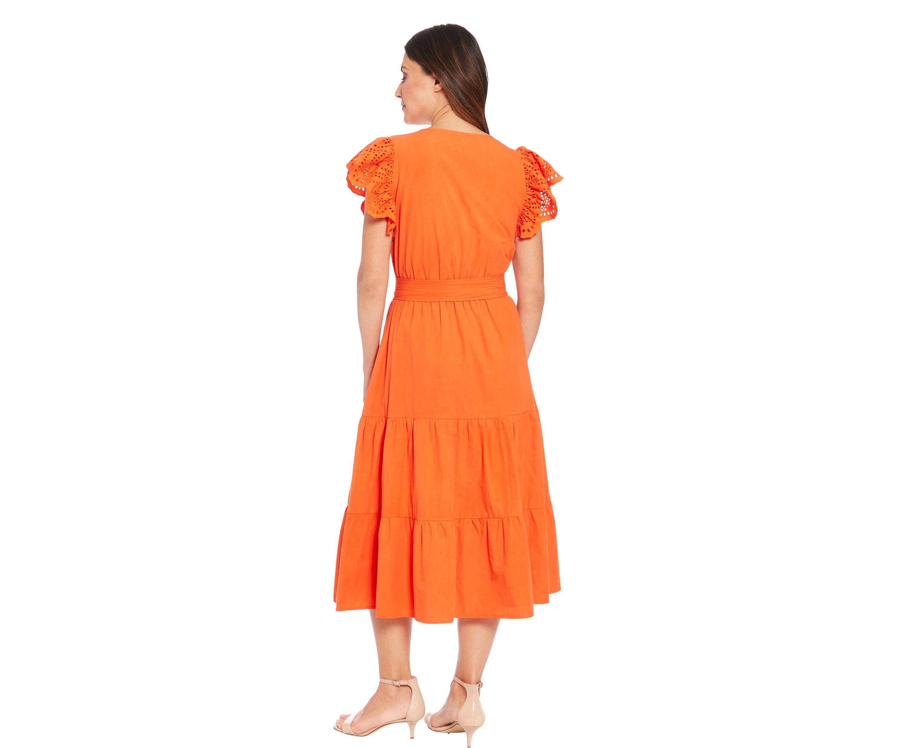 Womens Eyelet Sleeve Cotton Tiered Dress