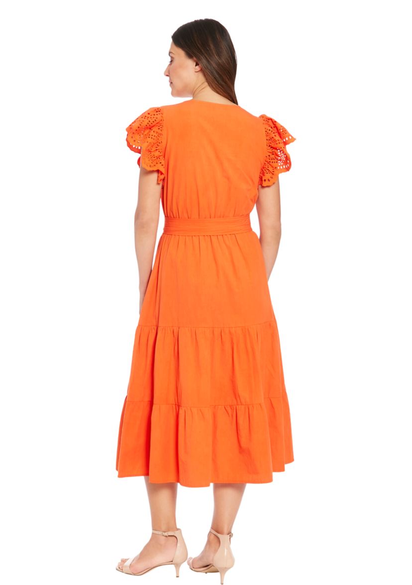 Womens Eyelet Sleeve Cotton Tiered Dress