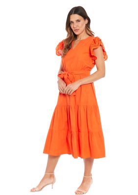 Women's Eyelet Sleeve Cotton Tiered Dress