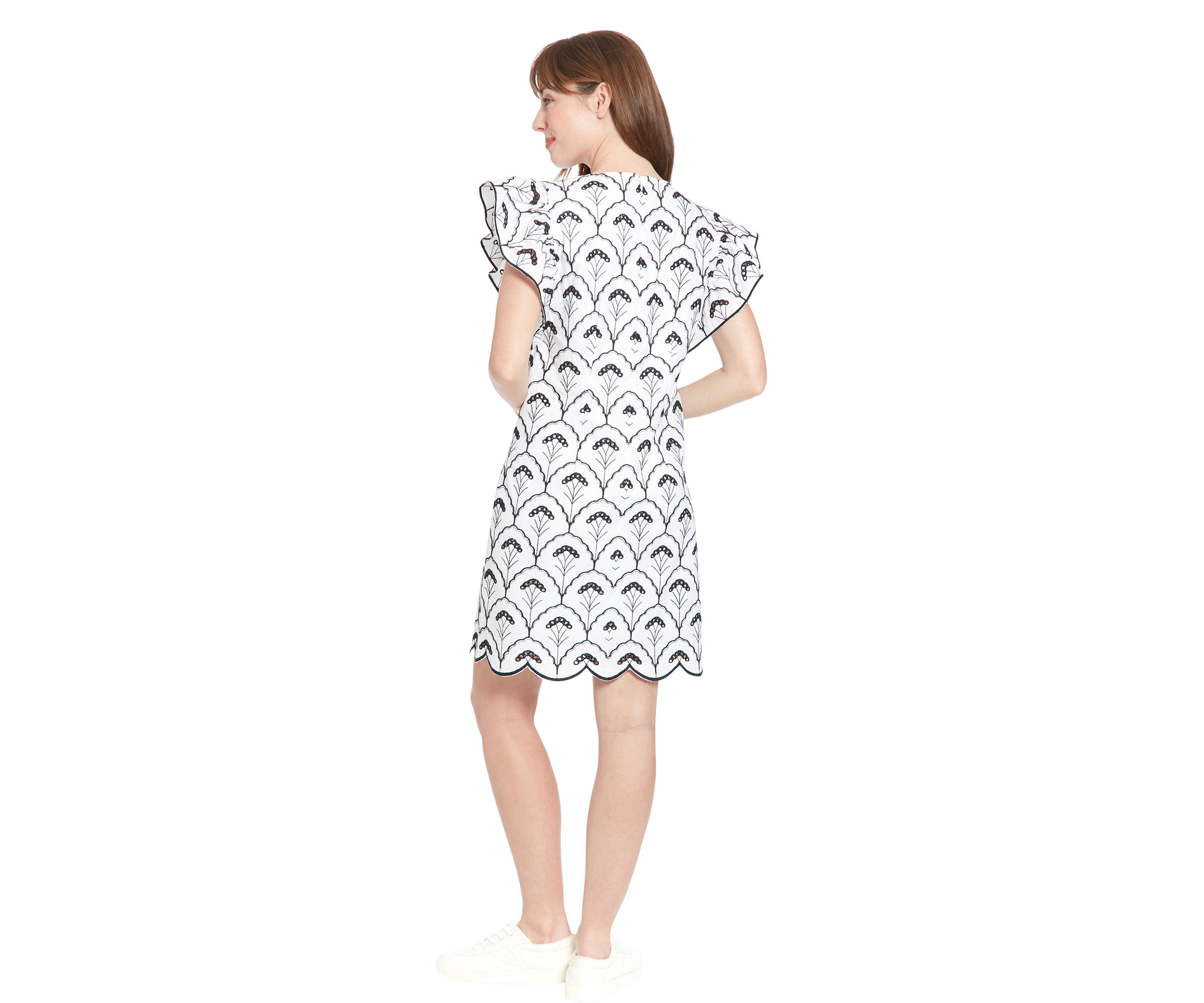 Womens Two-Toned Embroidered Cotton A-Line Dress