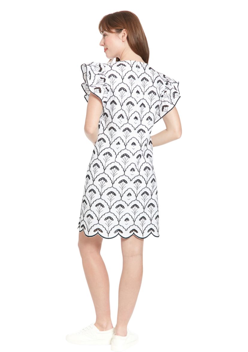 Womens Two-Toned Embroidered Cotton A-Line Dress