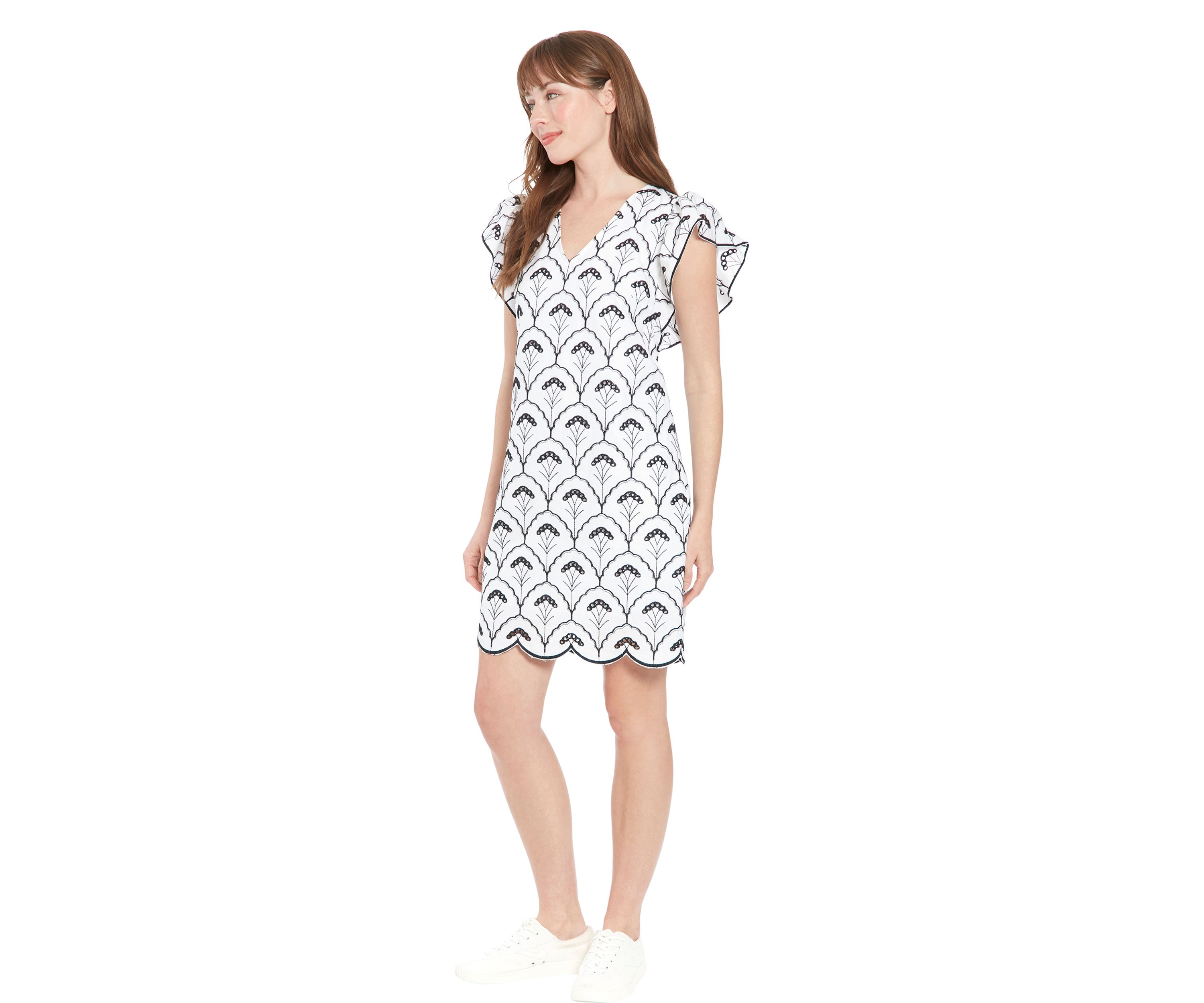 Womens Two-Toned Embroidered Cotton A-Line Dress