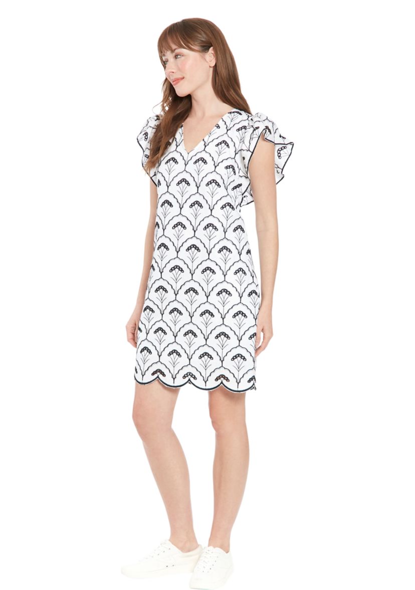 Womens Two-Toned Embroidered Cotton A-Line Dress