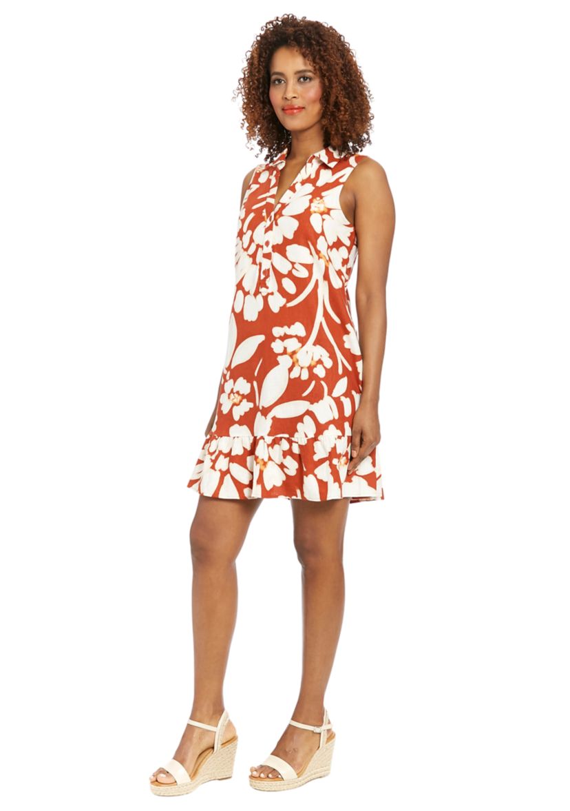 Womens Printed V-Neck A-Line Dress