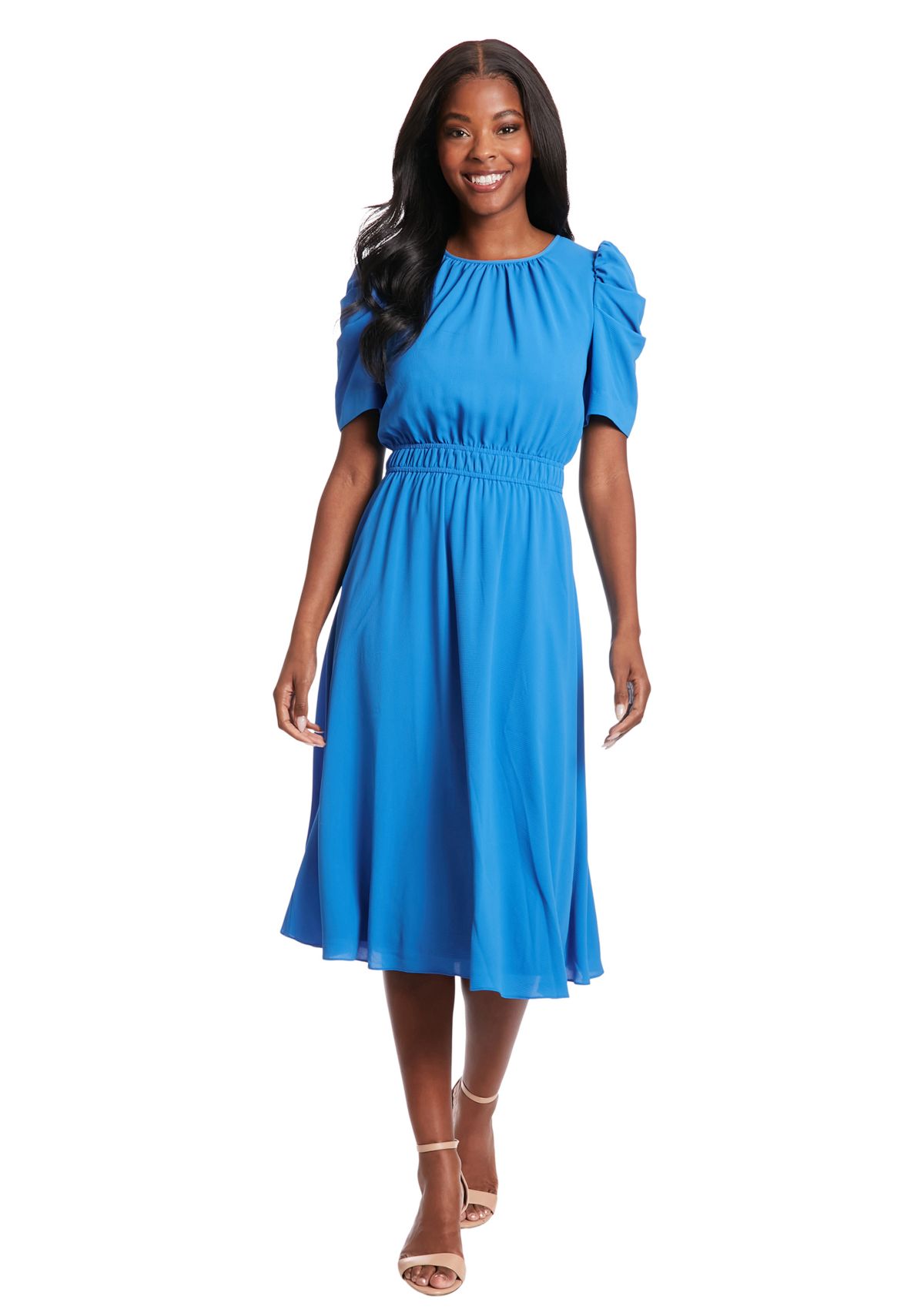 Womens Short Sleeve Chiffon Midi Dress 