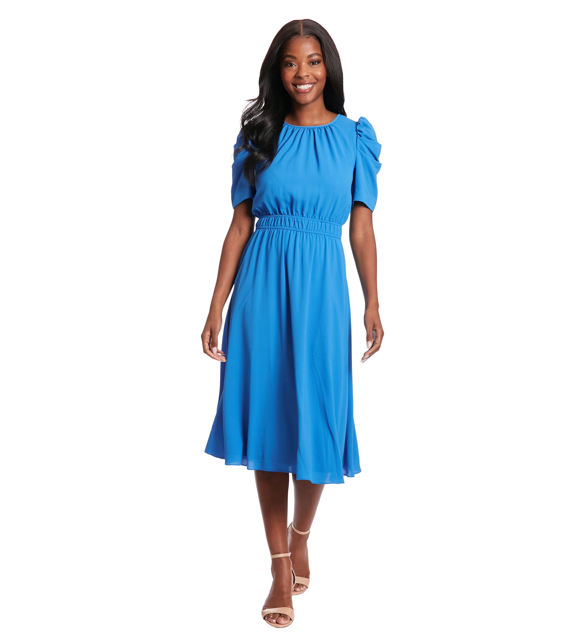Womens Short Sleeve Chiffon Midi Dress 
