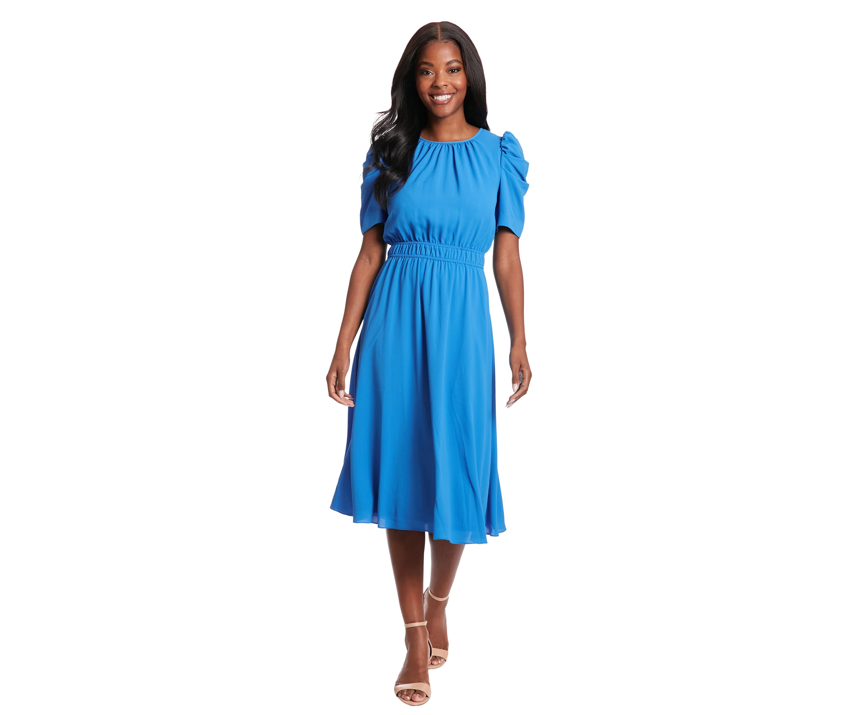 Womens Short Sleeve Chiffon Midi Dress 