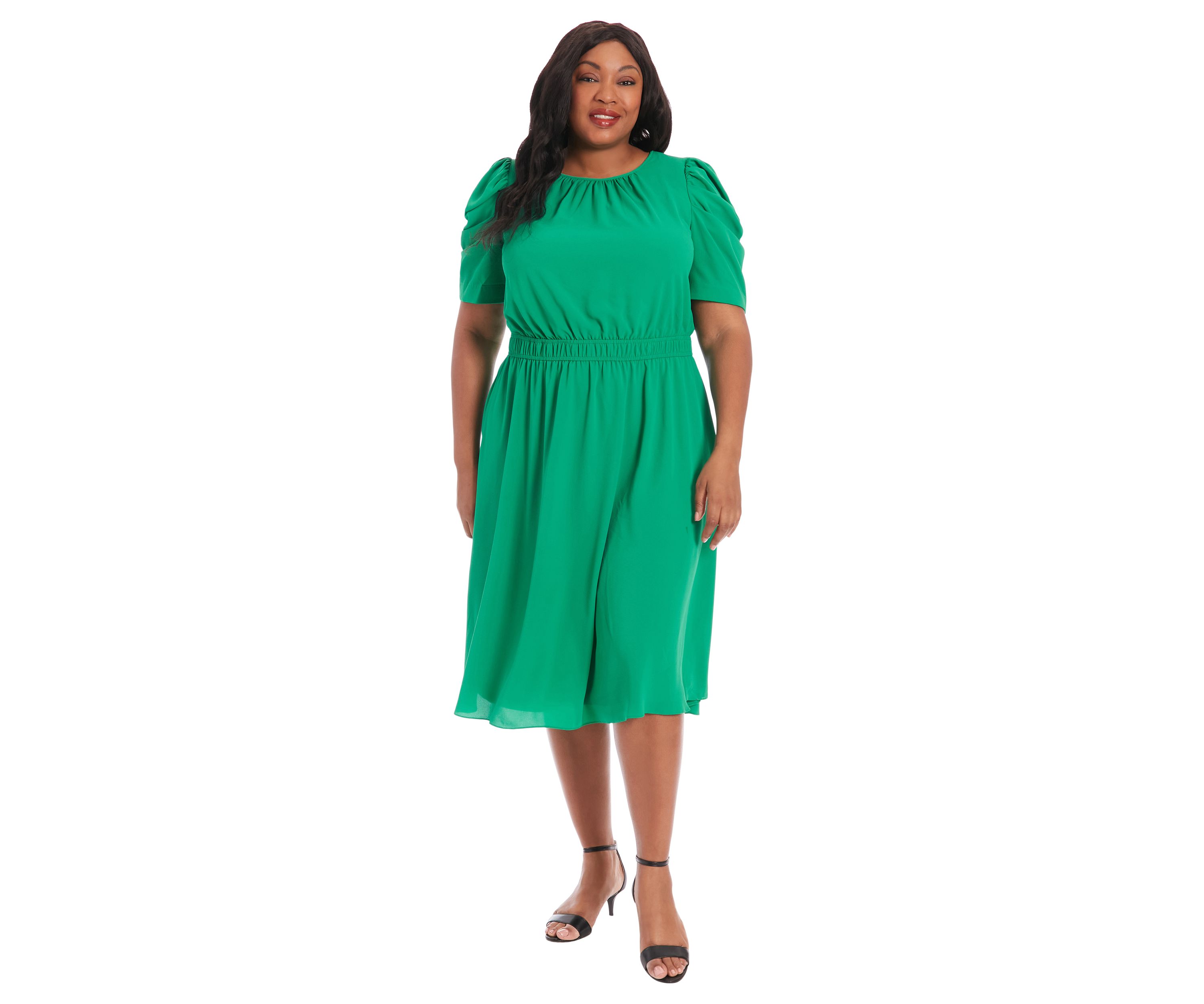 Plus Size Short Sleeve Crew Neck Solid Chiffon Dress