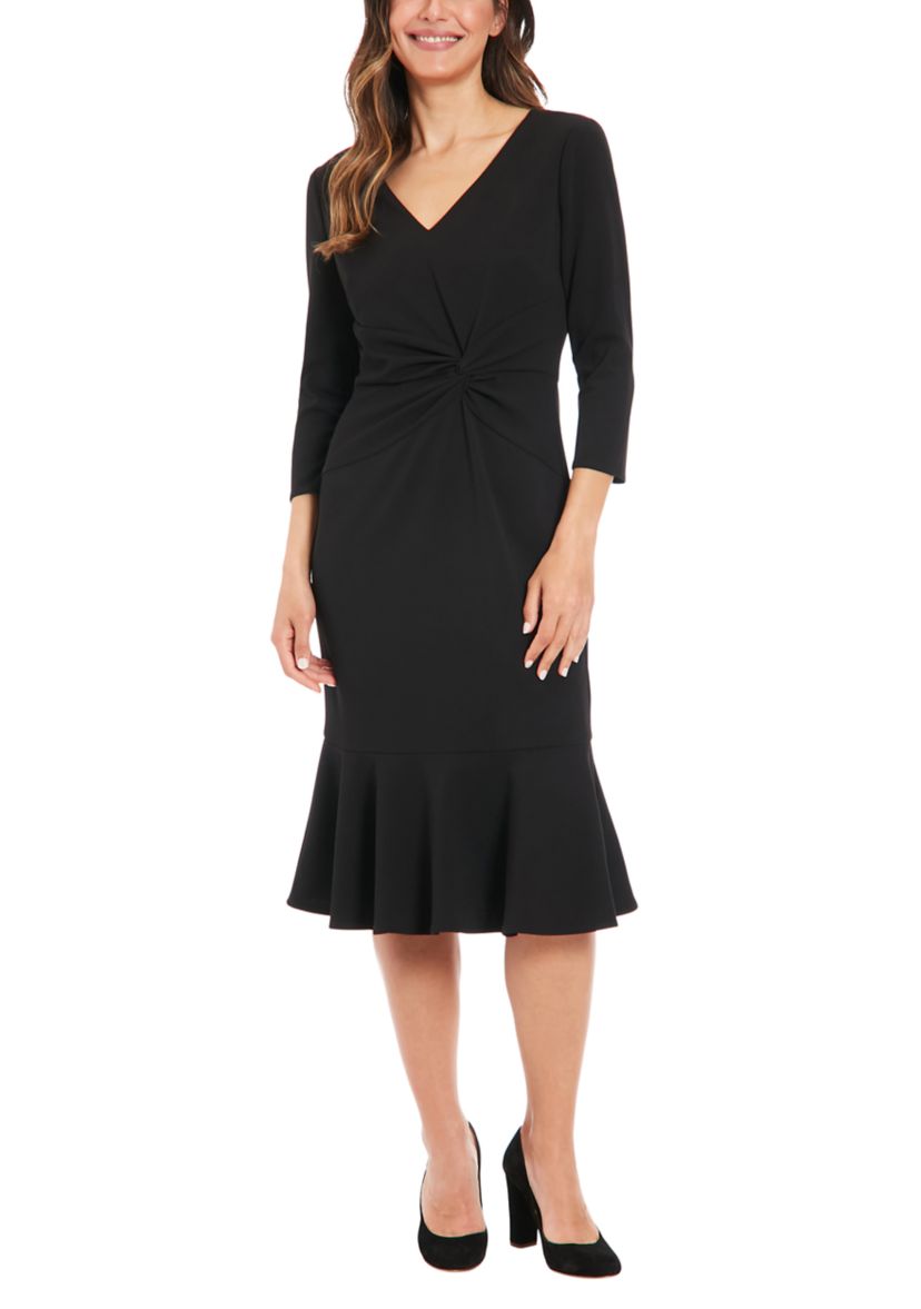 Womens V-Neck Solid Scuba A-Line Dress