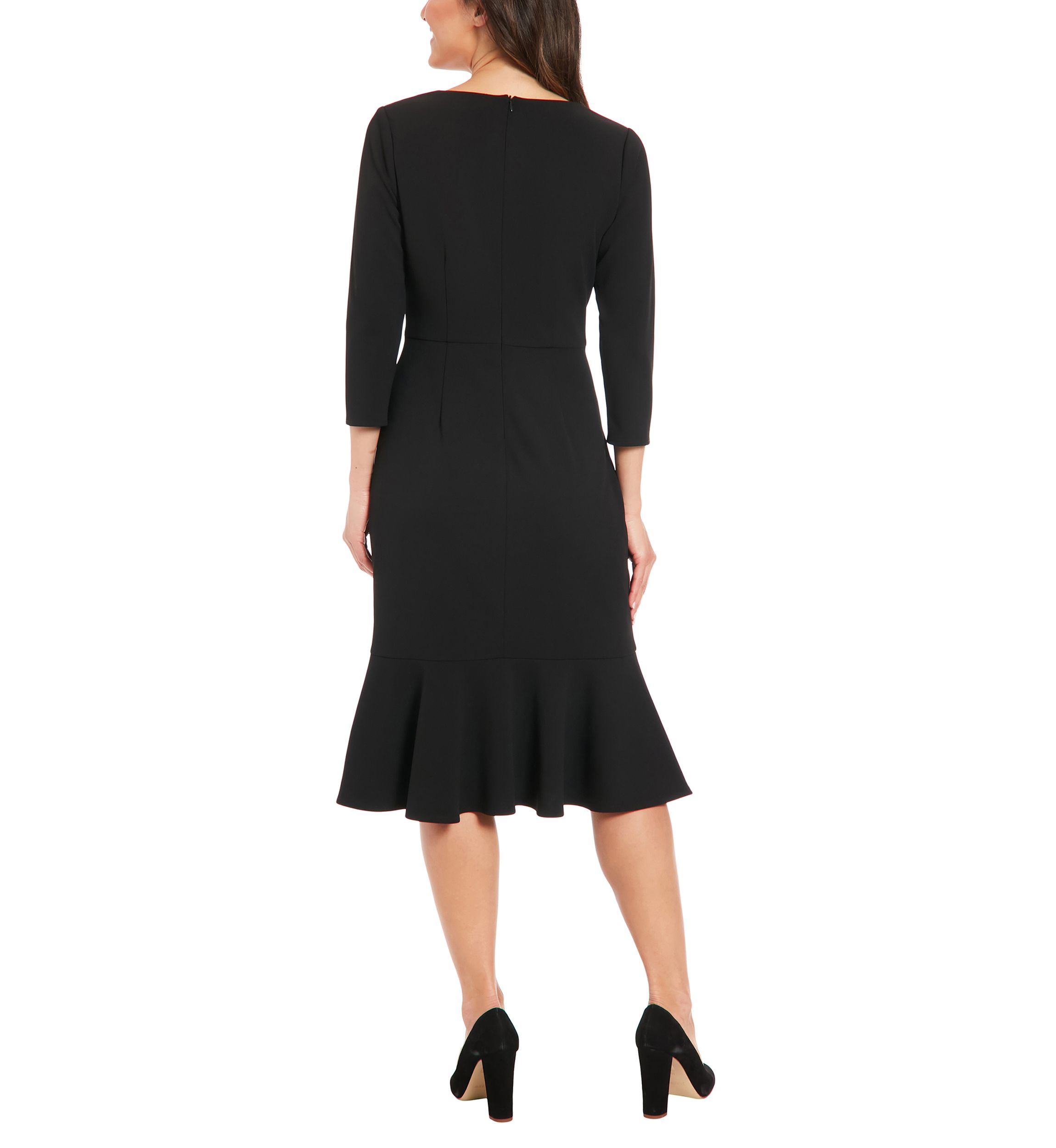 Womens V-Neck Solid Scuba A-Line Dress
