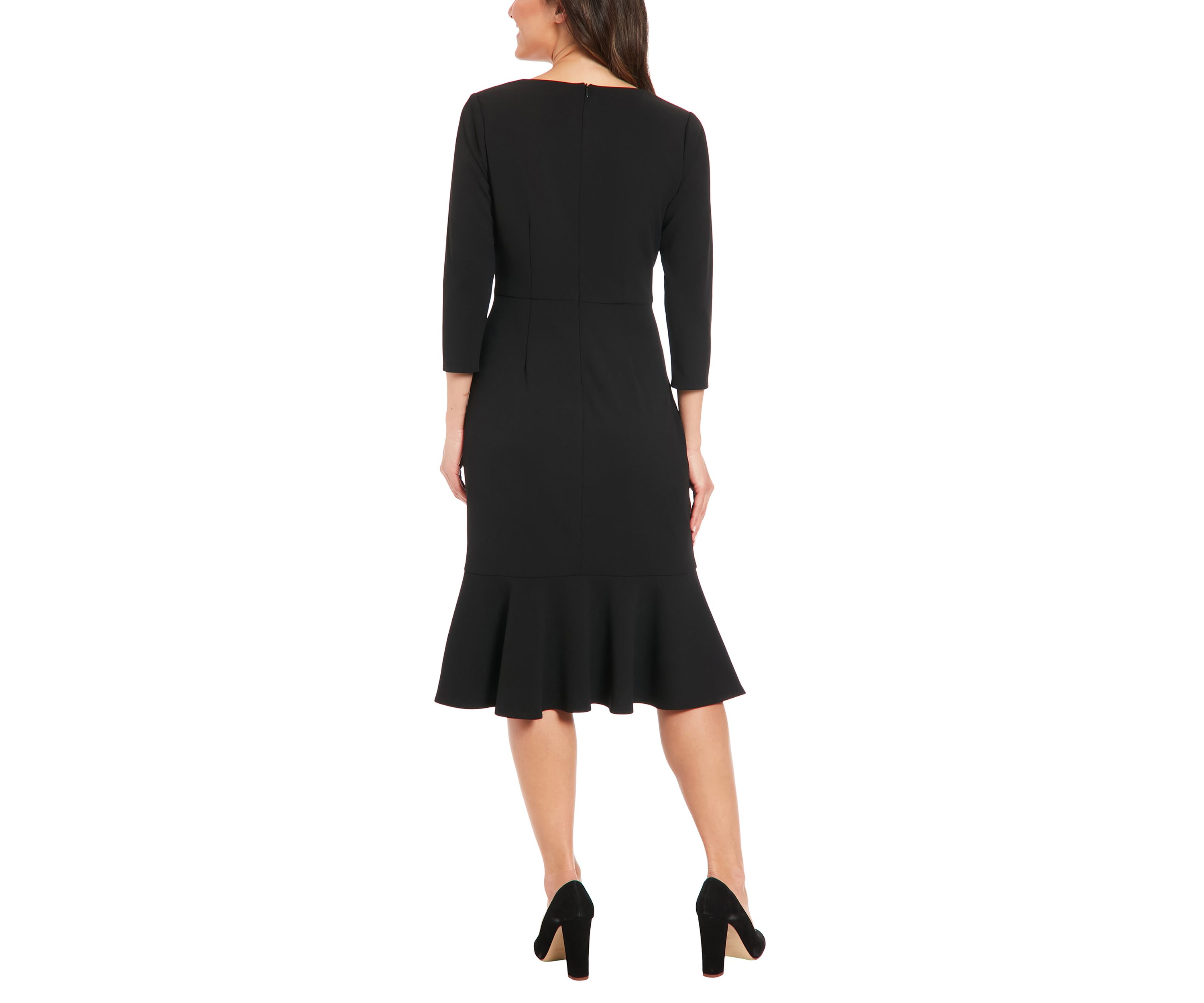 Womens V-Neck Solid Scuba A-Line Dress