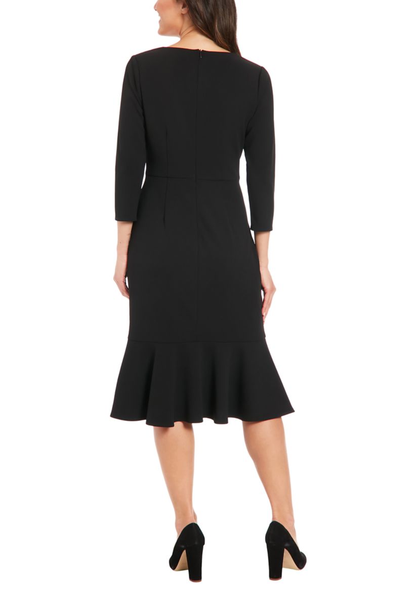Womens V-Neck Solid Scuba A-Line Dress