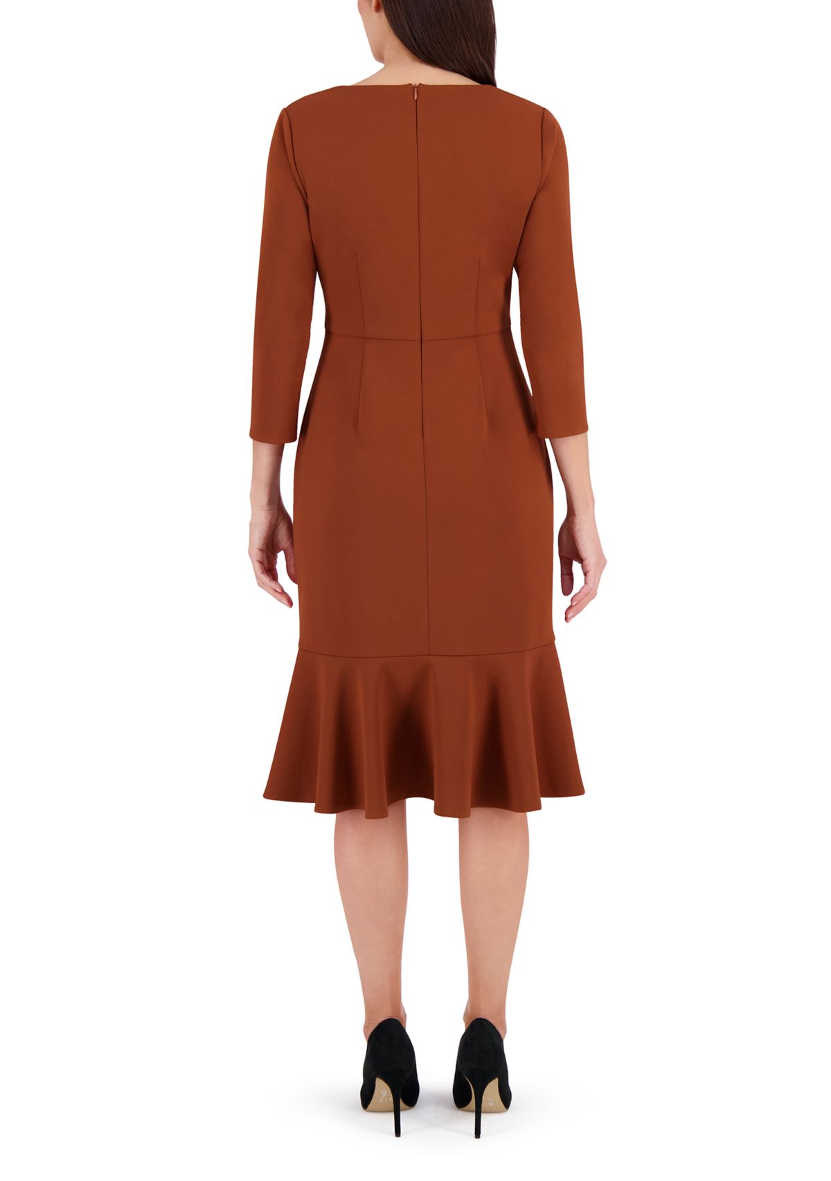 Womens V-Neck Solid Scuba A-Line Dress