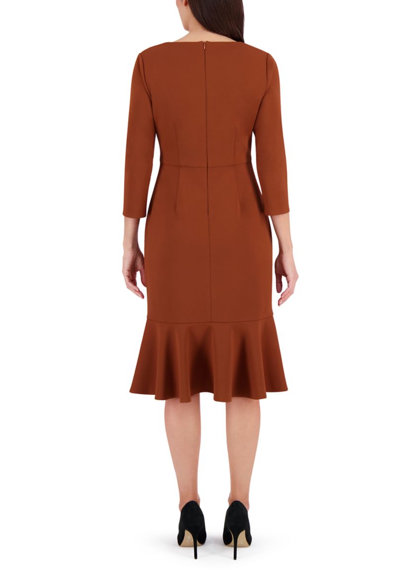 Womens V-Neck Solid Scuba A-Line Dress