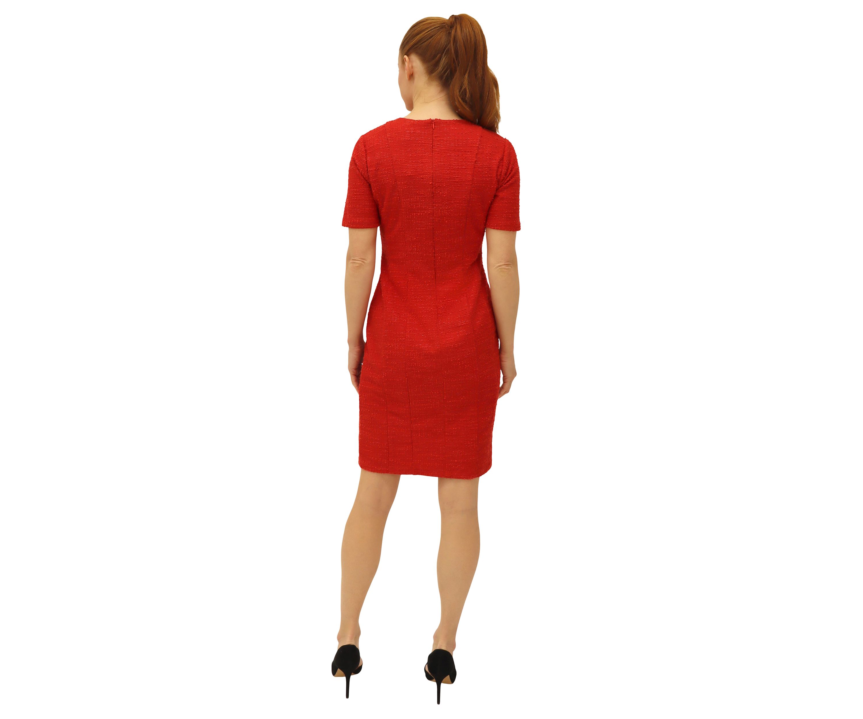 Womens Solid V-Neck Bouclé Sheath Dress