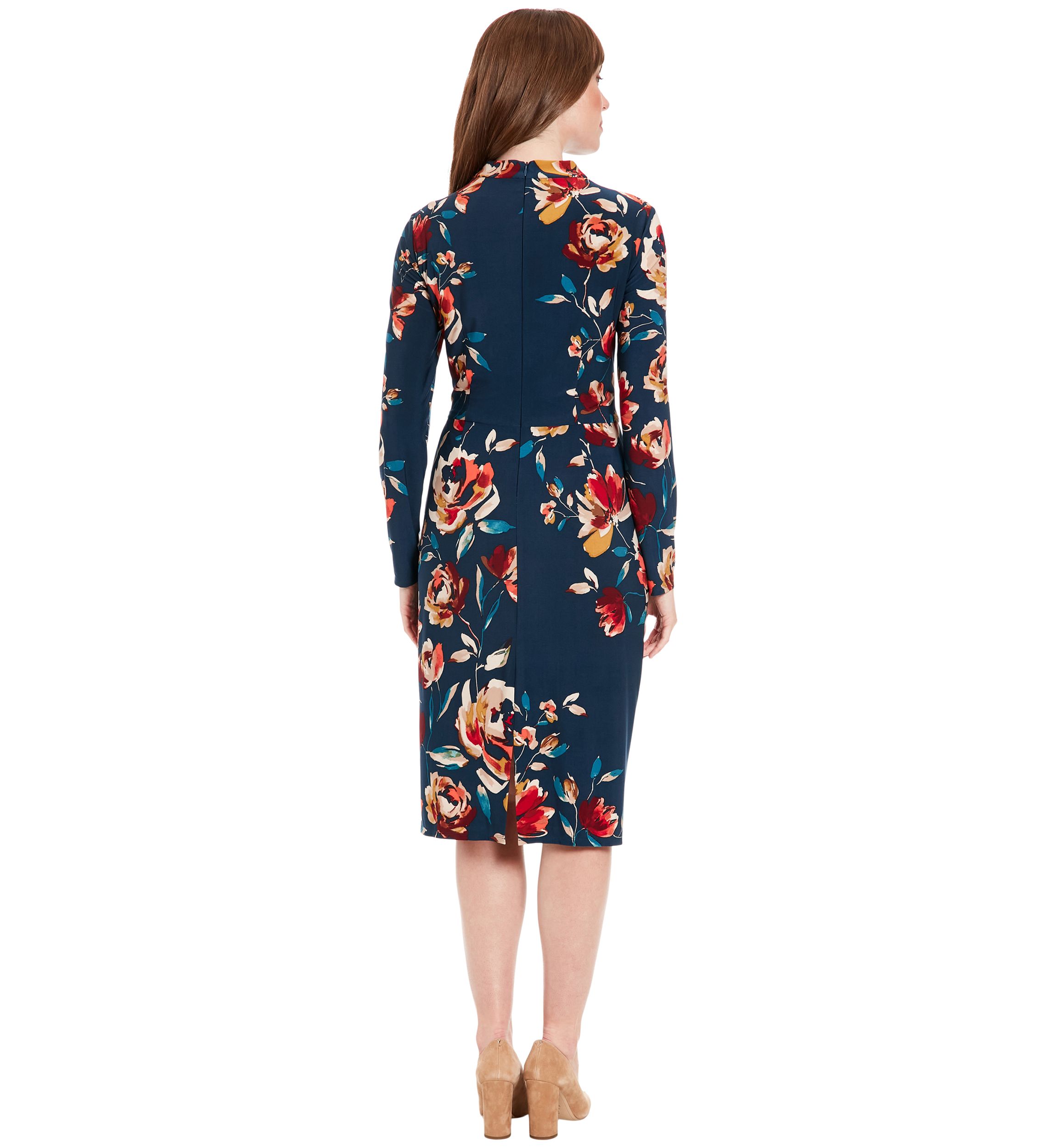 Womens Printed Mock Neck Sheath Dress