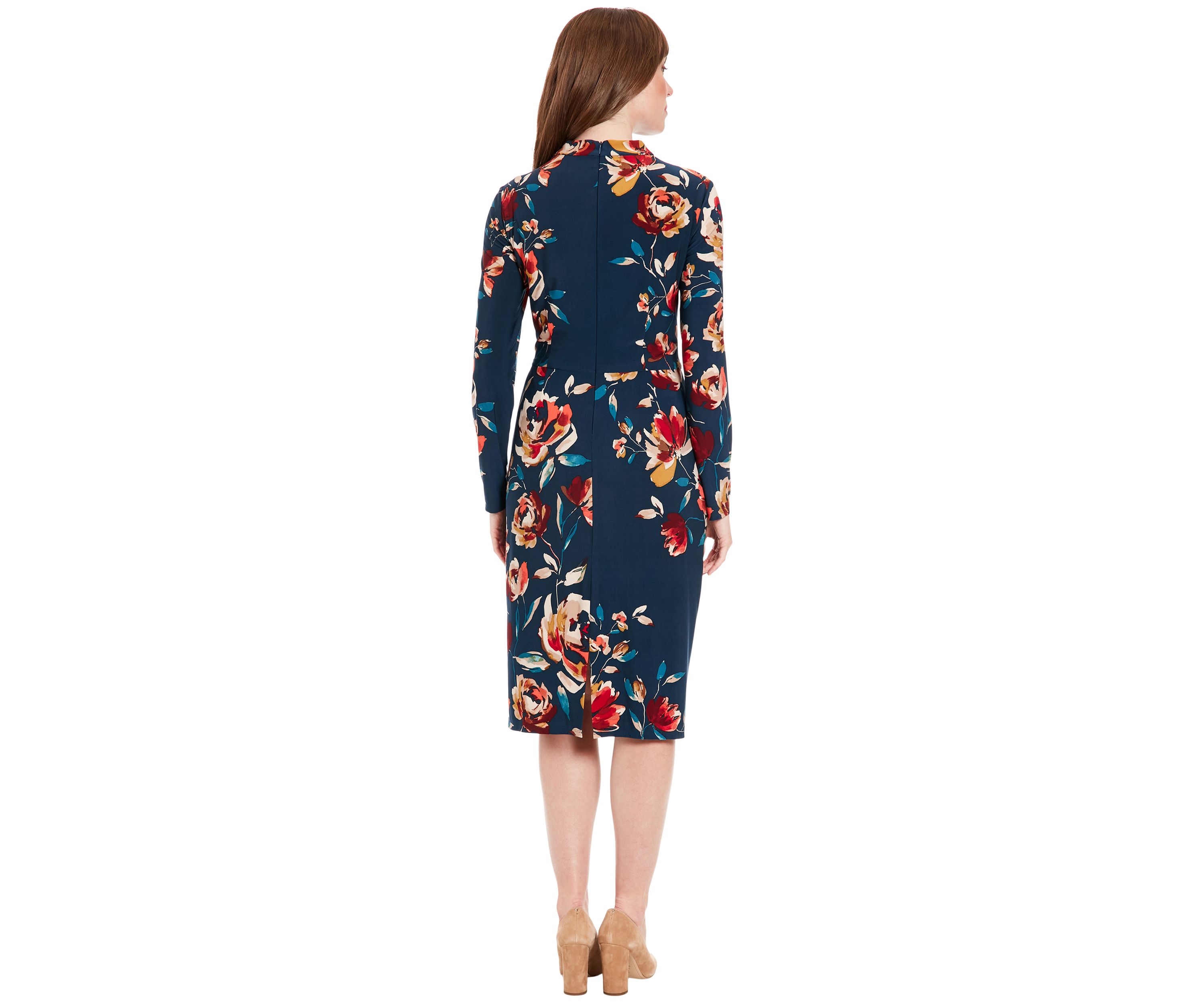 Womens Printed Mock Neck Sheath Dress