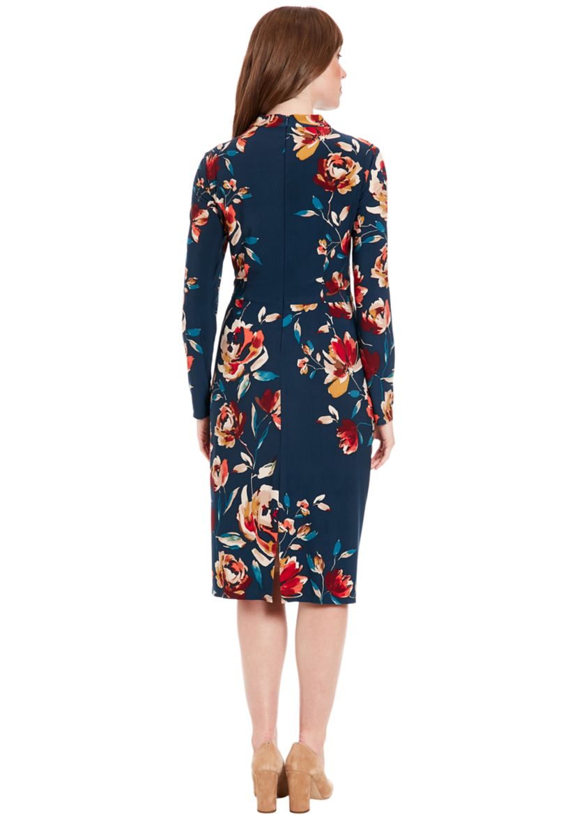 Womens Printed Mock Neck Sheath Dress