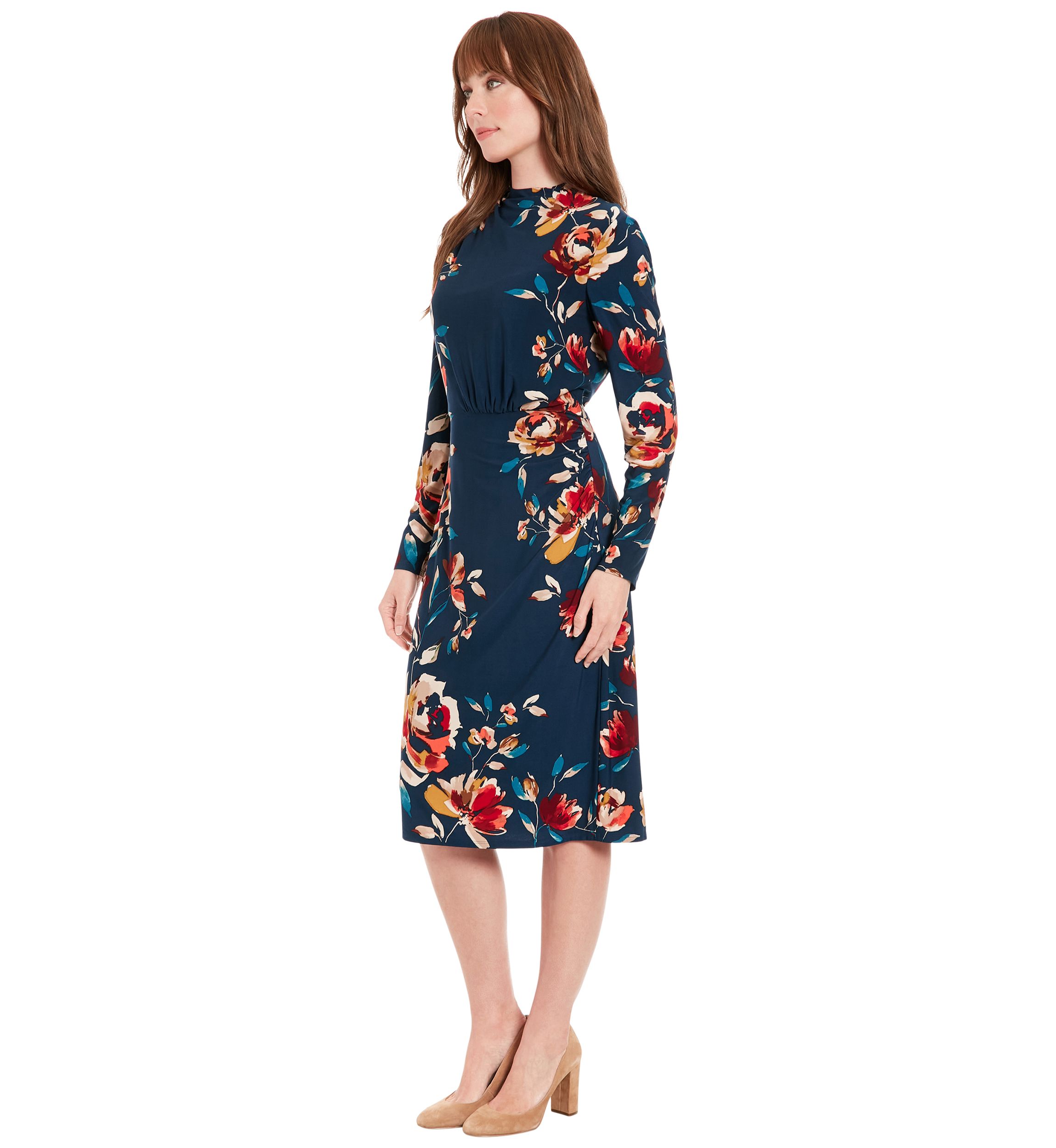 Womens Printed Mock Neck Sheath Dress