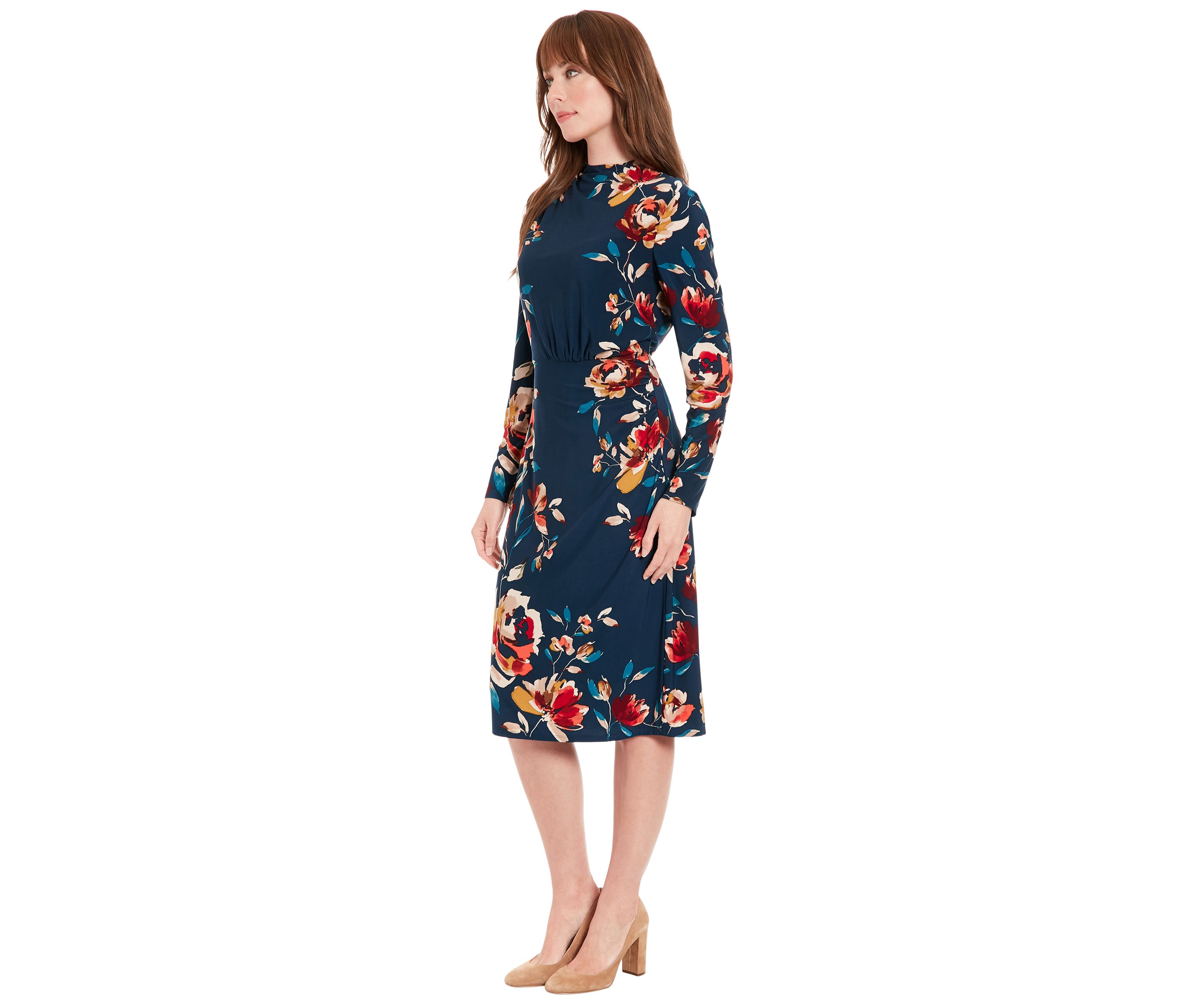 Womens Printed Mock Neck Sheath Dress