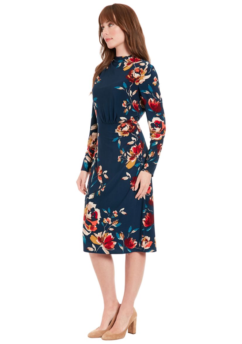 Womens Printed Mock Neck Sheath Dress