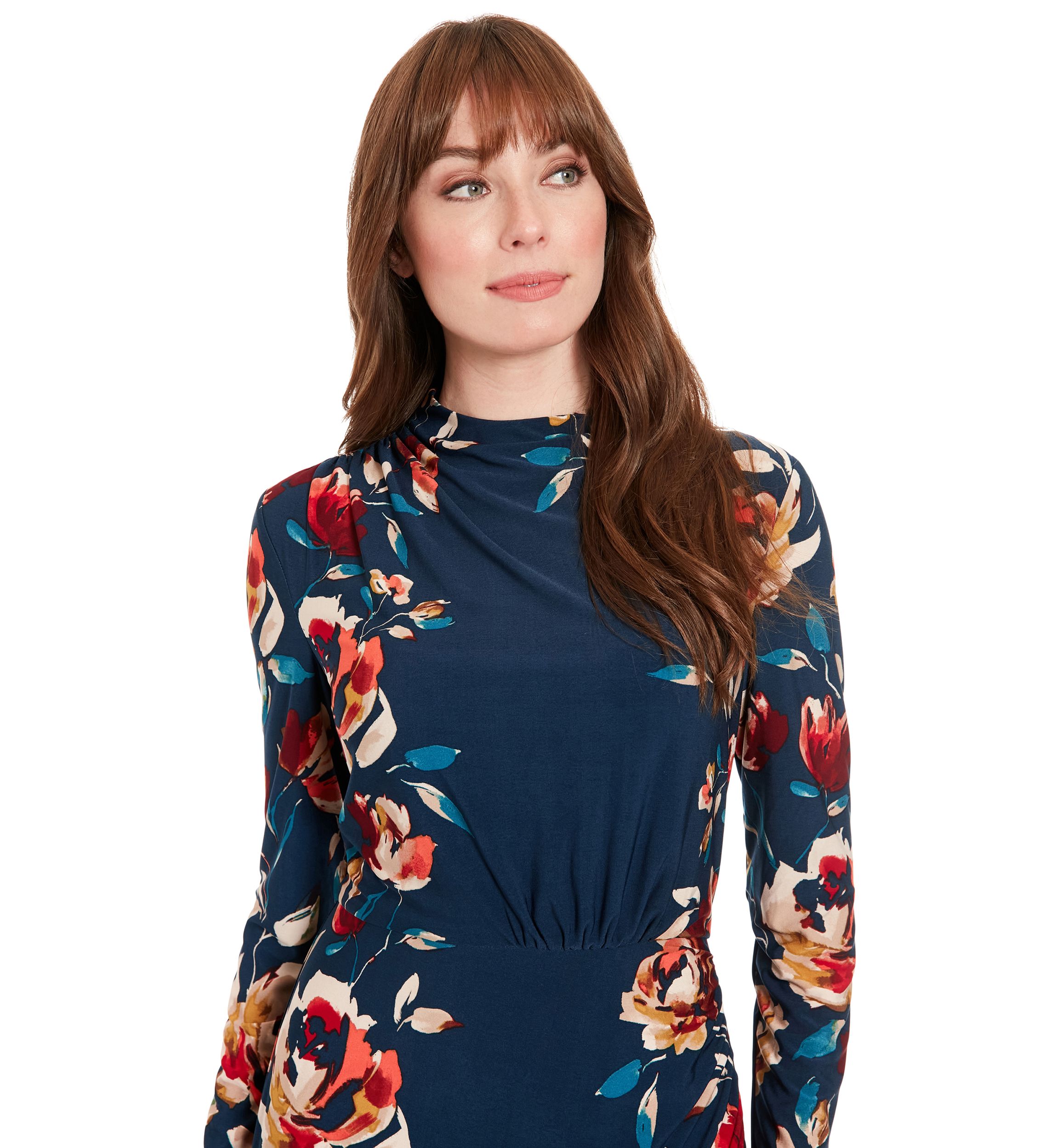 Womens Printed Mock Neck Sheath Dress